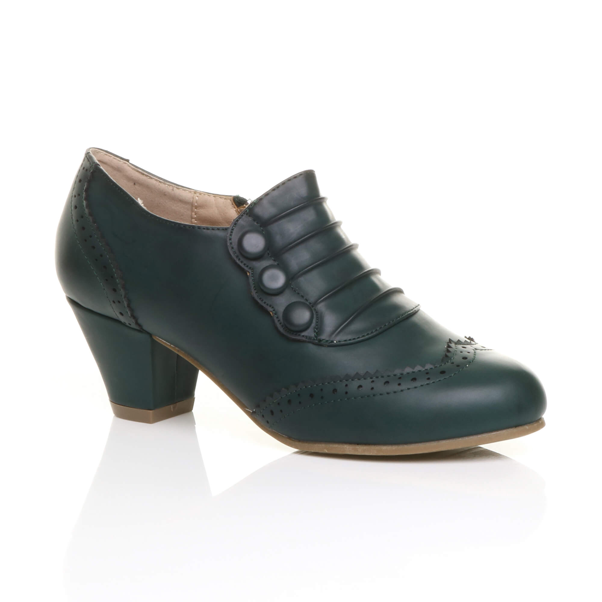 Teal Mid Heel Brogue Button Ankle Boots Shoe Boots, Image 1 of 6