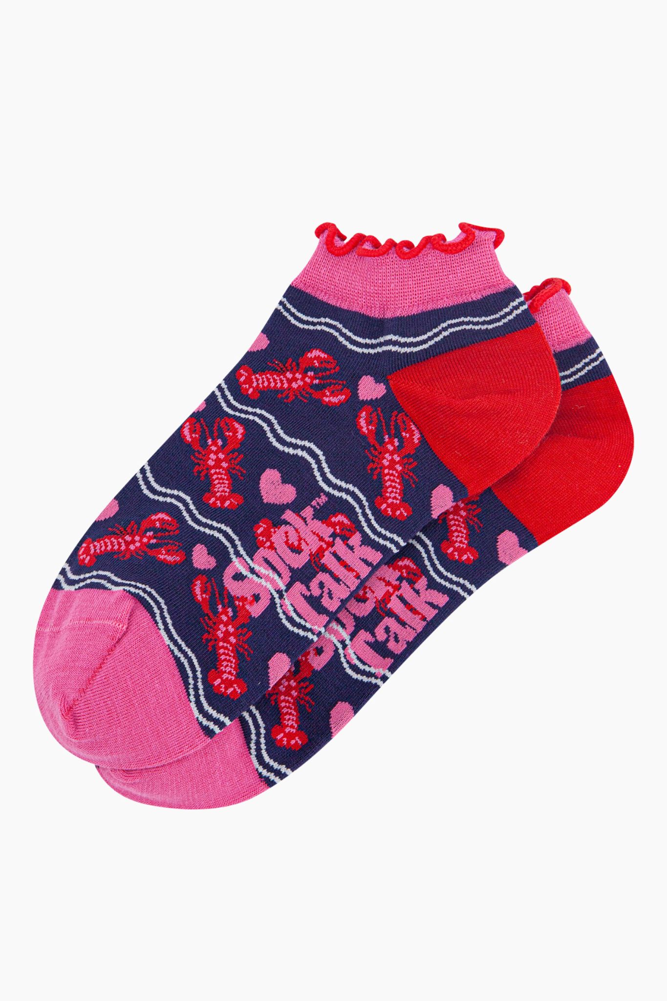 Navy Blue Lobsters in Love Bamboo Trainer Socks, Image 3 of 4