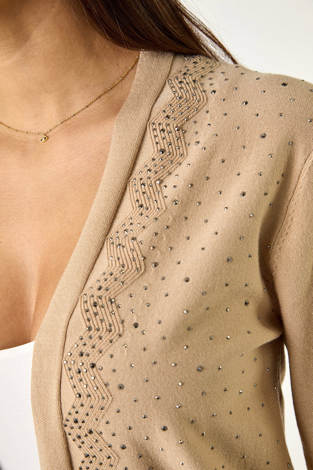 Beige Sparkle Hotfix Knit Shrug, Image 6 of 5