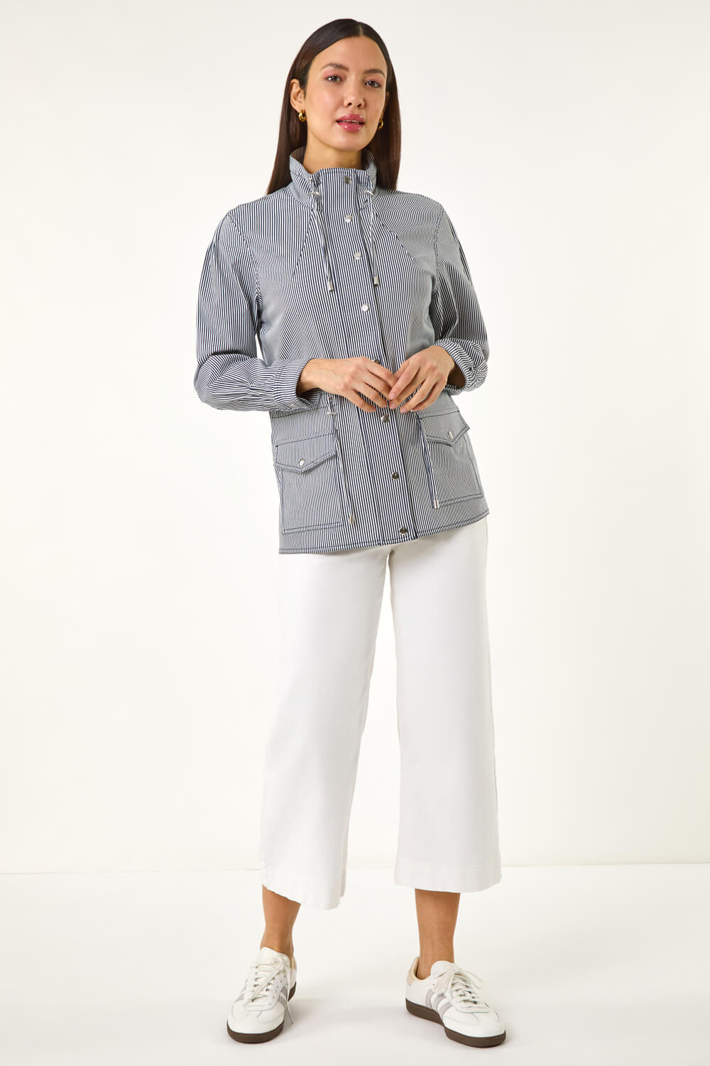 Navy Stripe Stretch Safari Jacket, Image 3 of 5