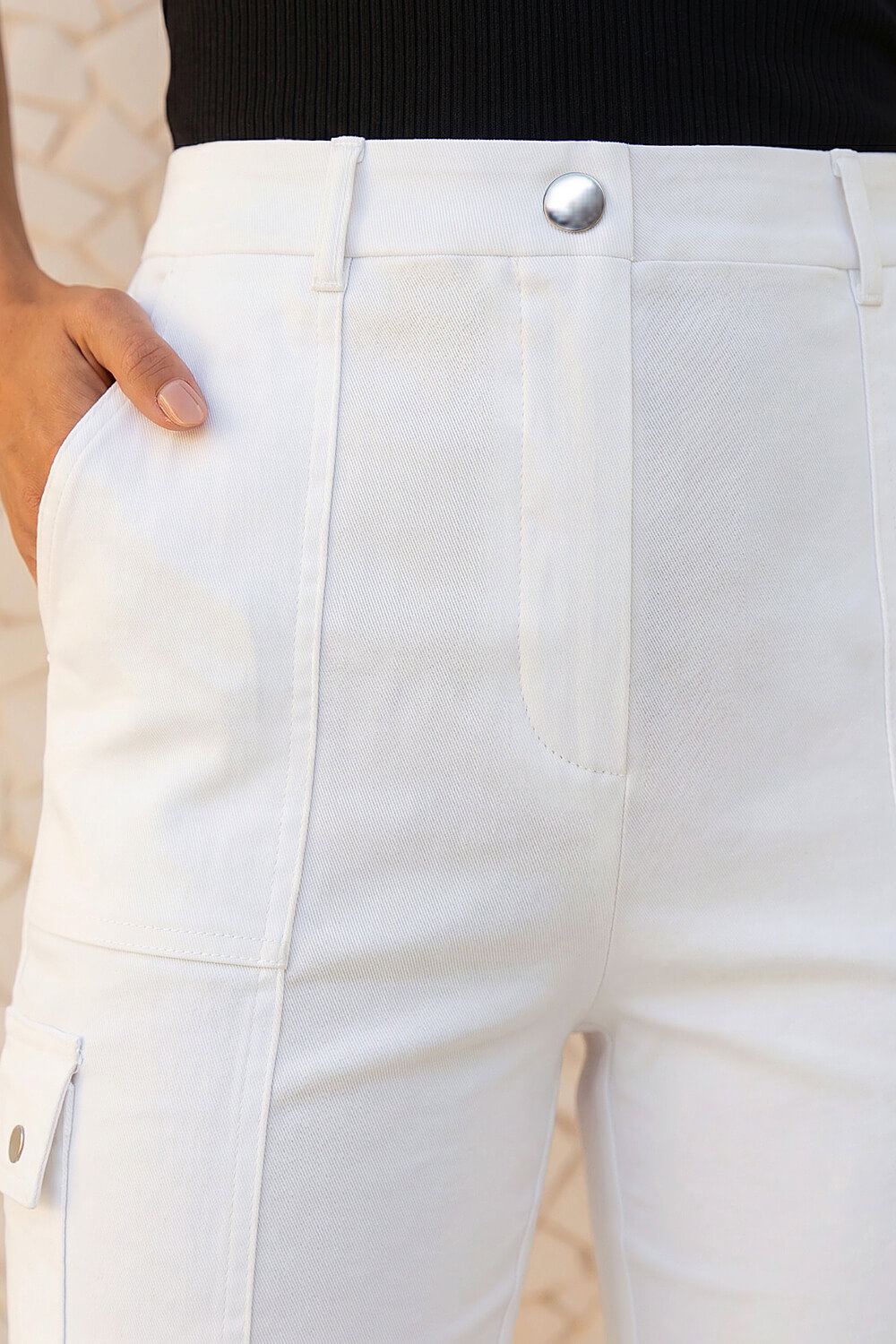 White Cropped Cargo Bengaline Trouser, Image 5 of 4