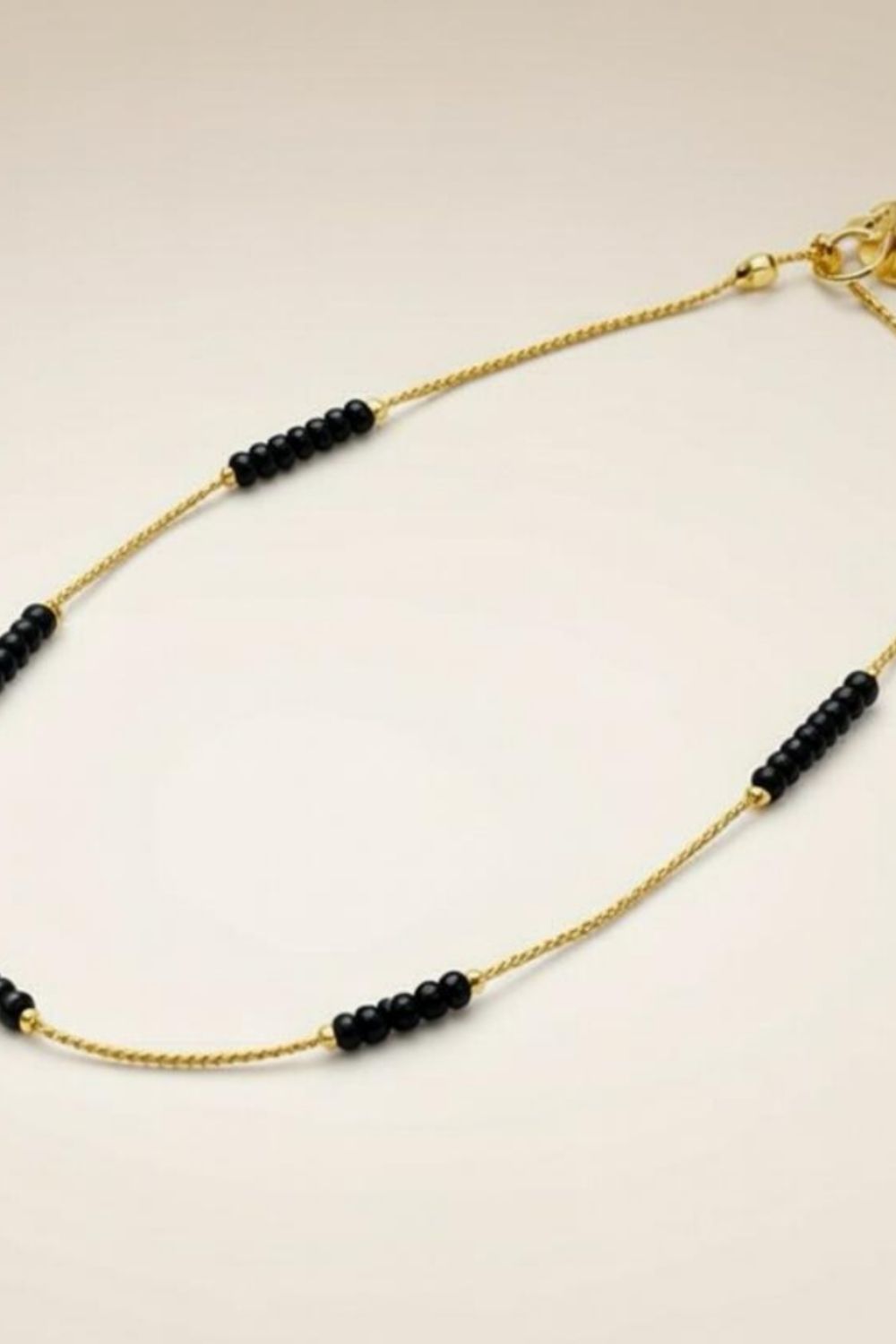 Gold Golden Brass Black Pearl Minimalist Thin Slim Foot Payal Anklet, Image 1 of 2