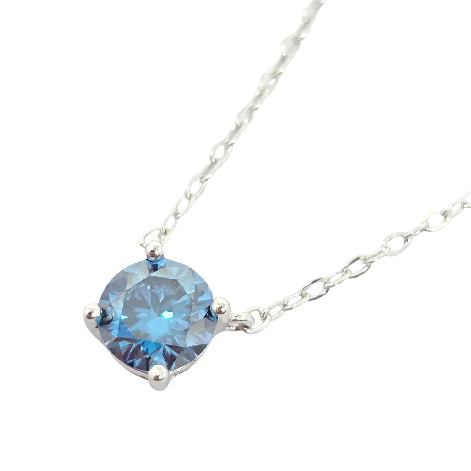 Blue Sapphire Moissanite Crystal Sterling Silver Necklace