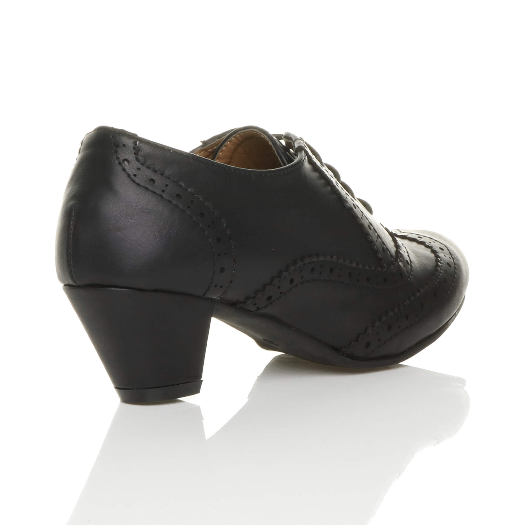 Black AJVANI Black Mid Heel Brogue Ankle Boots Shoe Boots, Image 4 of 6