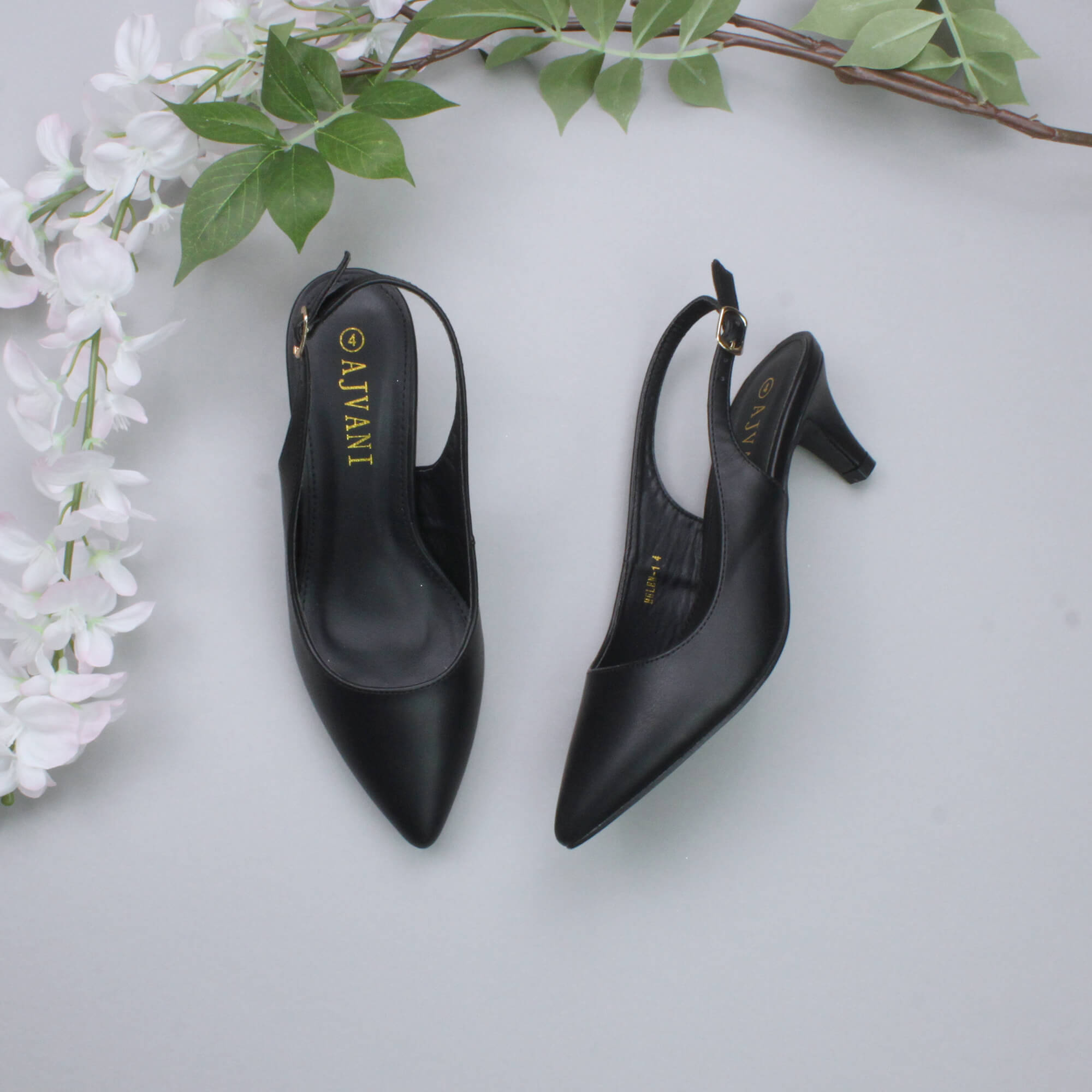 Black Mid Heel Slingback Pointed Toe Court Shoes, Image 4 of 6