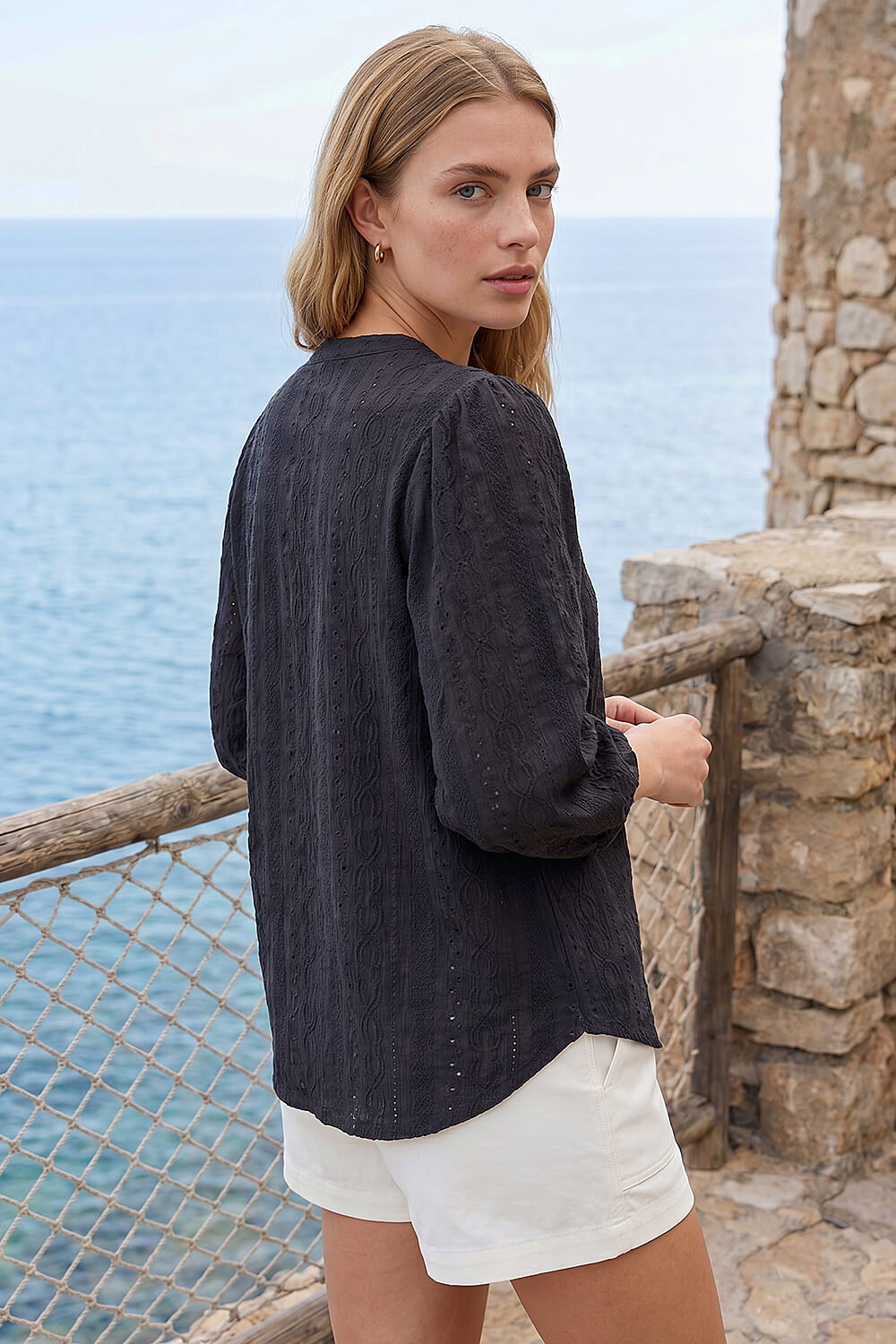 Black Broderie Detail Tunic Top, Image 4 of 4