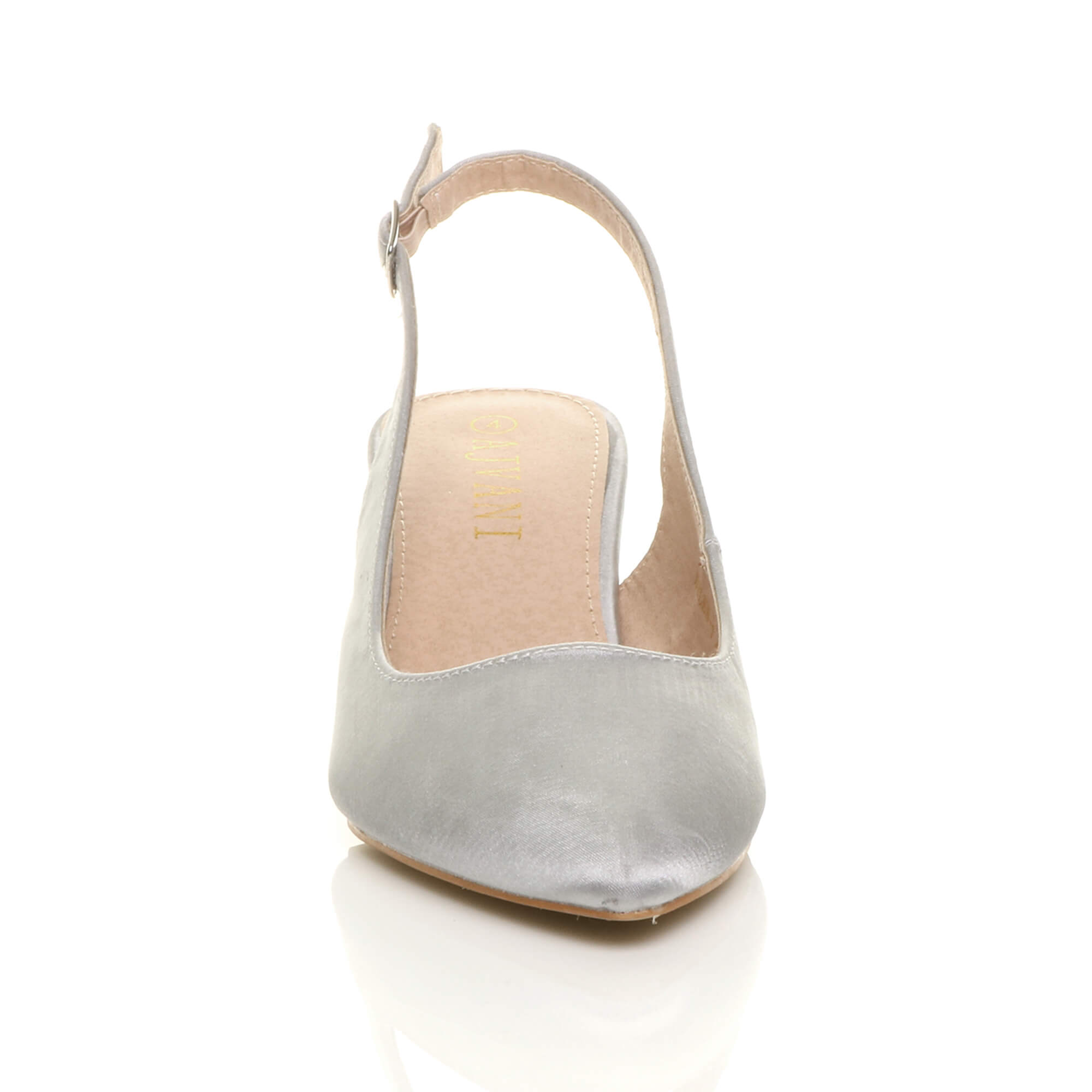 Silver Mid Heel Slingback Pointed Toe Court Shoes, Image 6 of 6