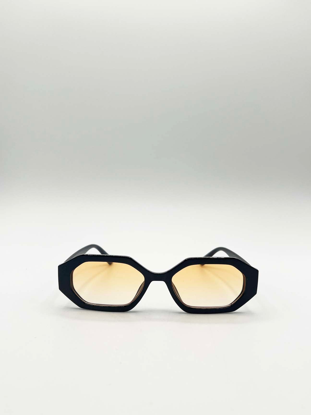 Black Oval Geomentric Sunglasses in Black Orange, Image 3 of 6