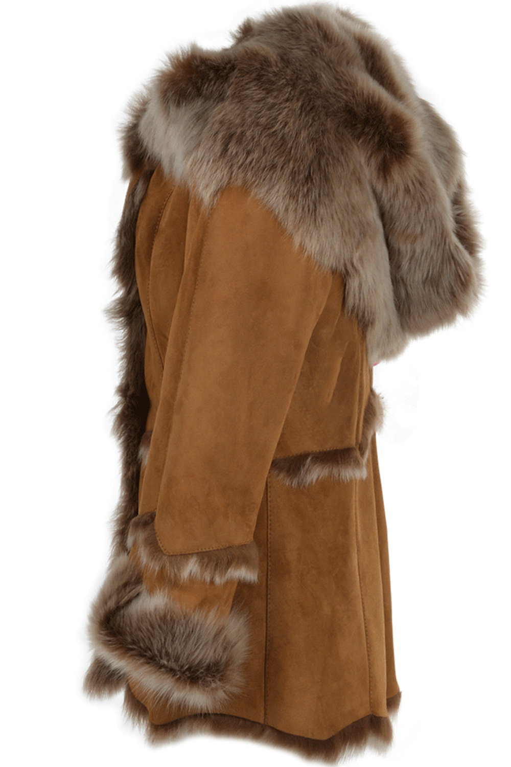 Tan 'Muna' Toscana Long Haired Shearling Jacket With Large Hood, Image 2 of 6
