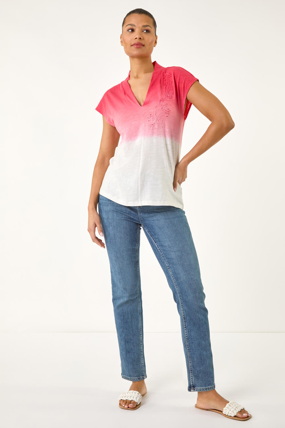Pink Dip Dye Embroidered Top, Image 3 of 5