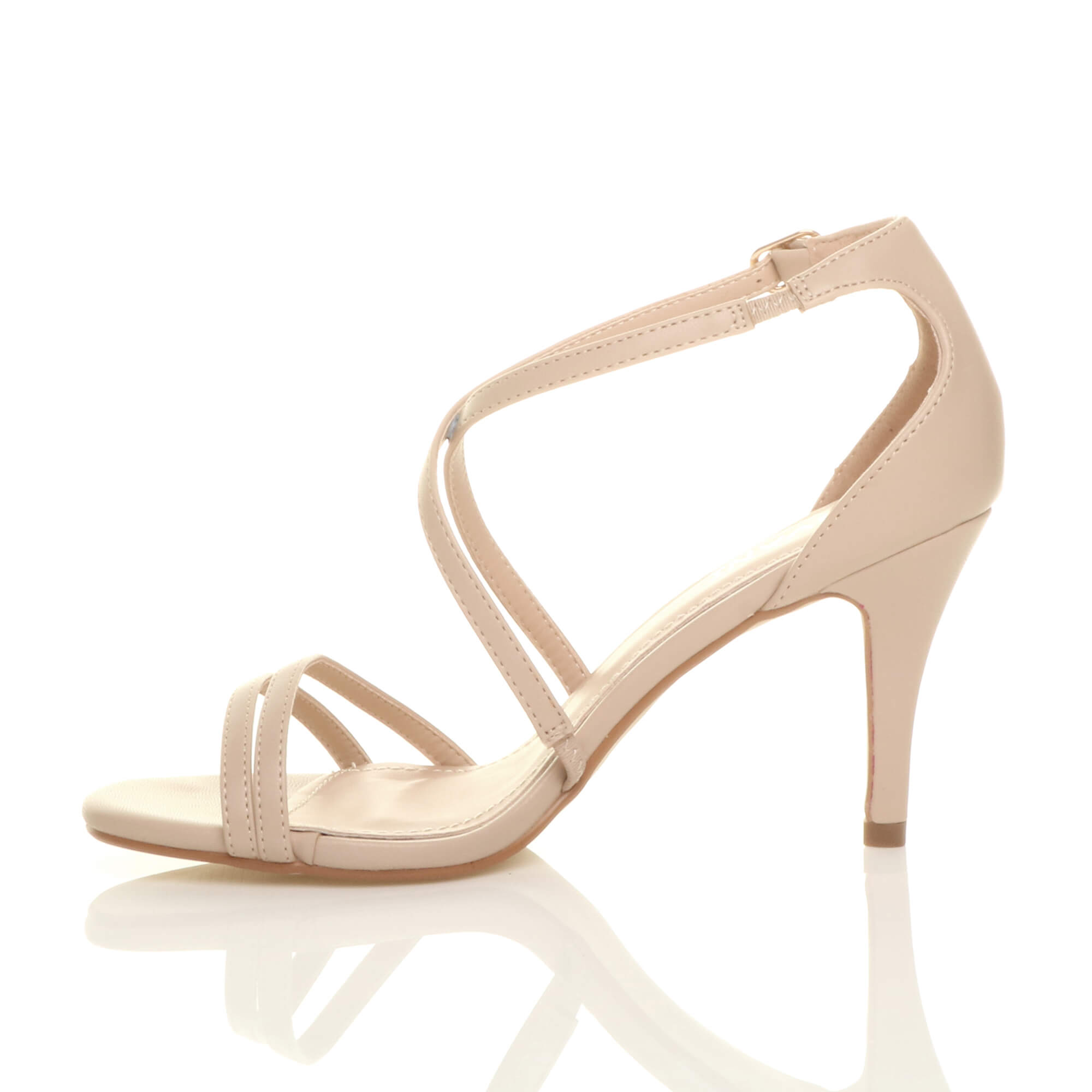 Natural AJVANI Natural High Heel Crossed Straps Buckle Sandals, Image 3 of 6