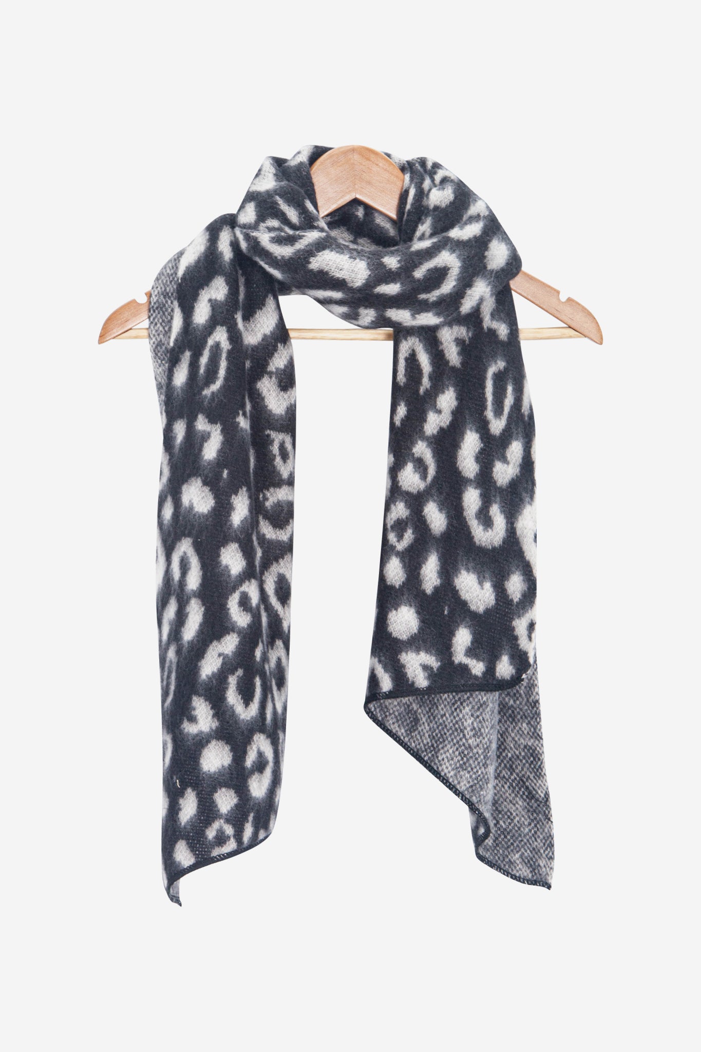 Black Asymmetric Leopard Winter Scarf, Image 3 of 4