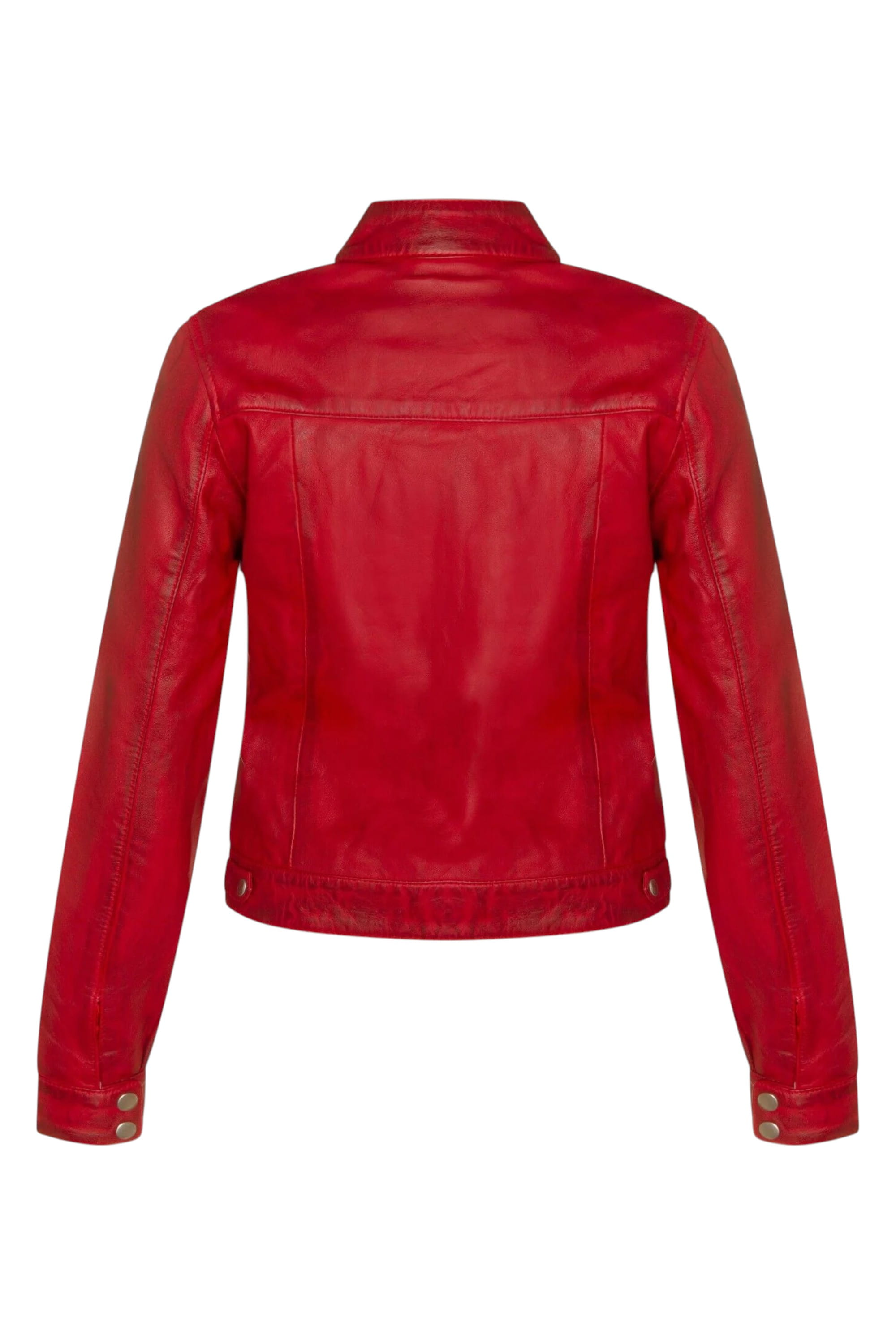 Red Womens Leather Moto Biker Jacket-Braga, Image 3 of 4