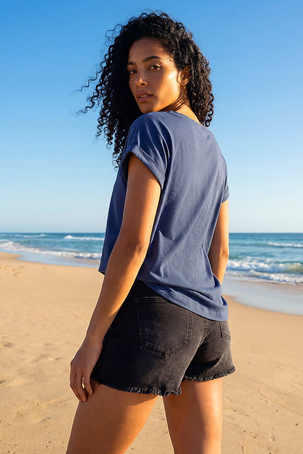Denim Plain Stretch Cotton Jersey T-Shirt, Image 4 of 4