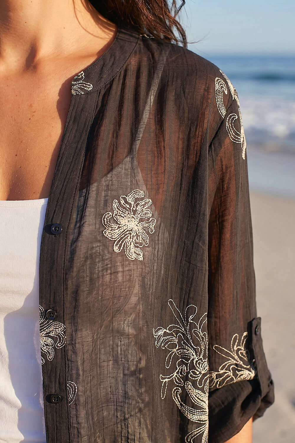 Black Floral Print Longline Blouse, Image 5 of 4