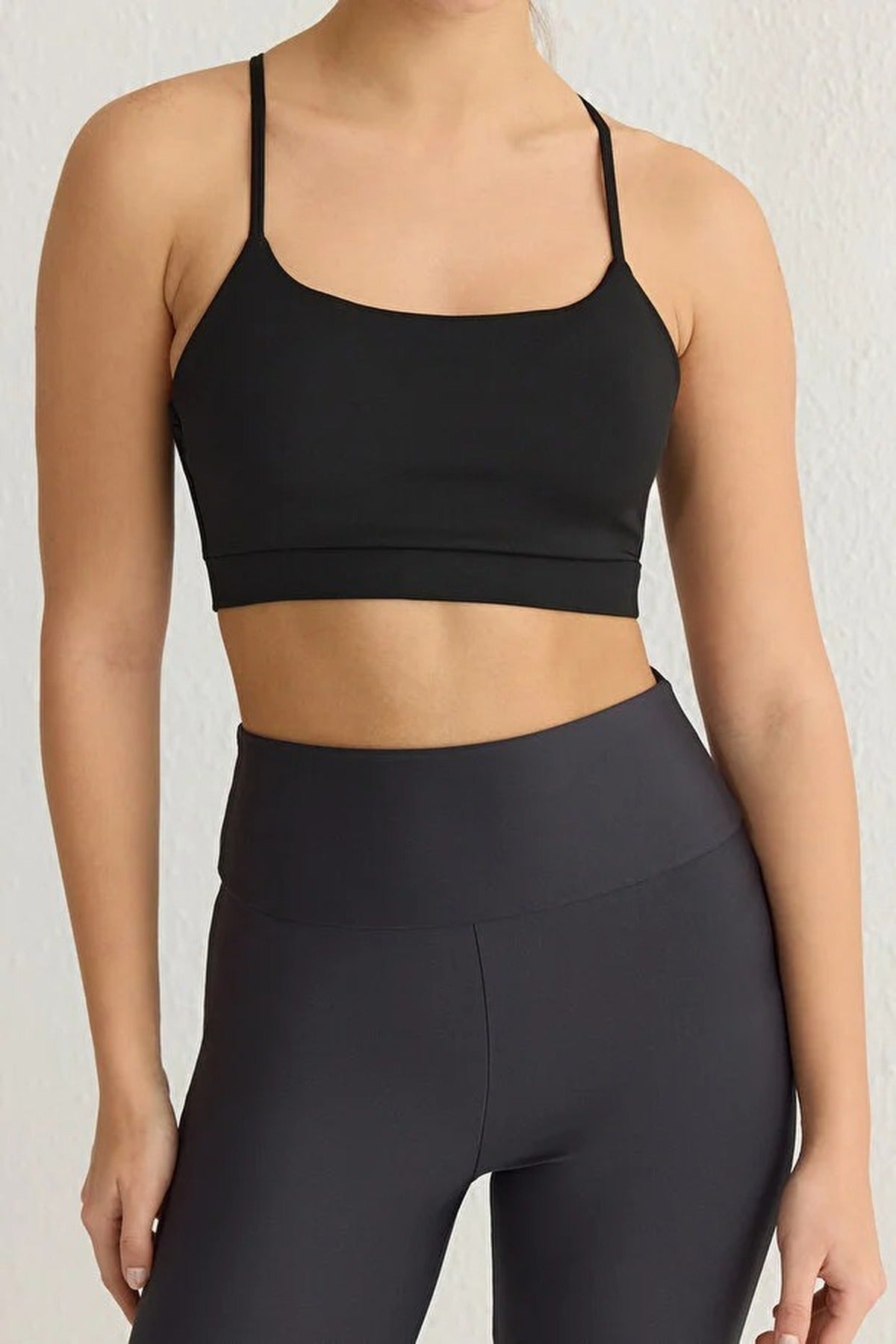 Black WOVCOR Black Strappy Back Scoop Neck Supportive Knit Sports Bra, Image 2 of 4