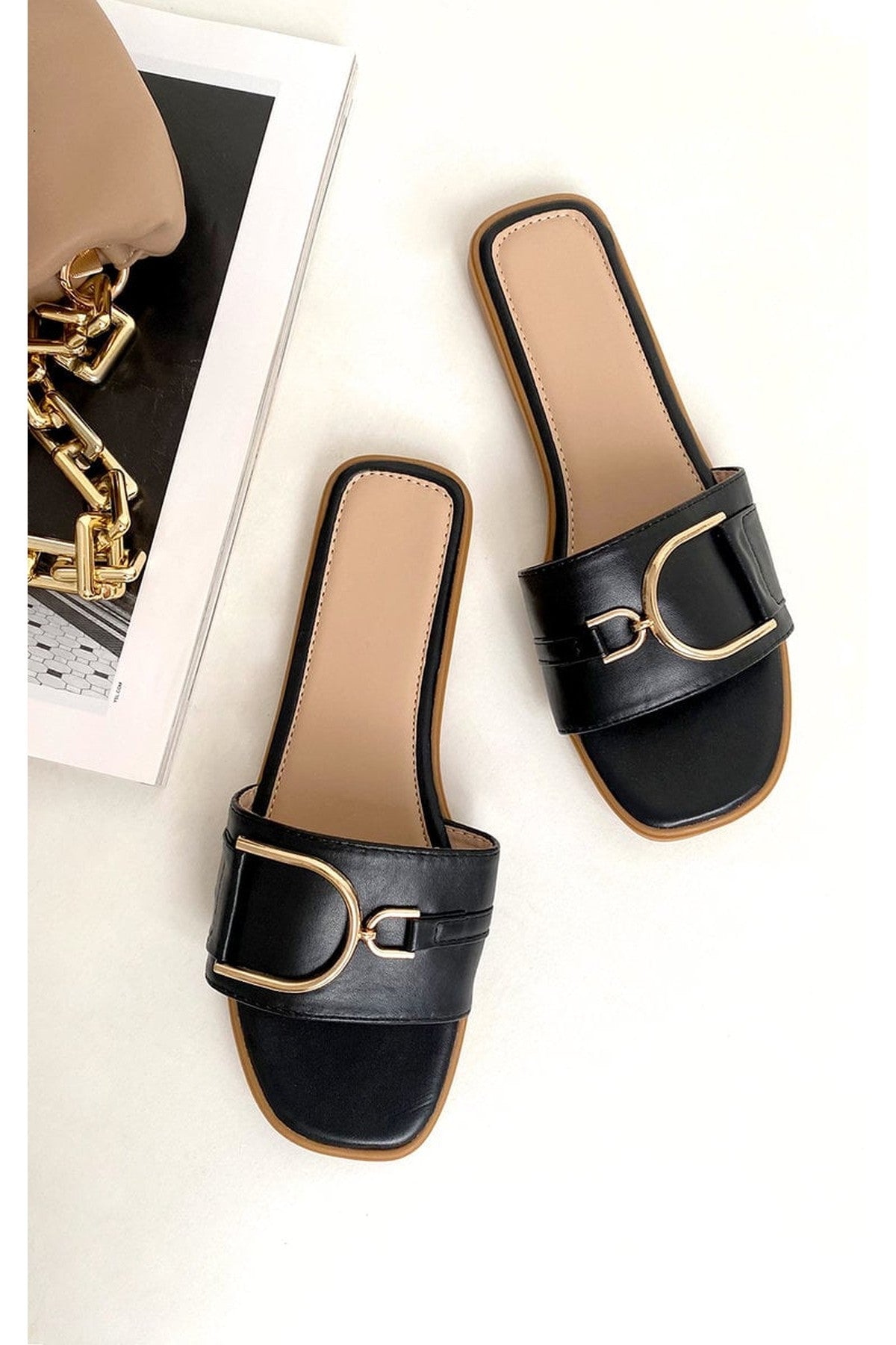 Black iKrush Black Ashleigh Gold Detail Sliders, Image 8 of 8