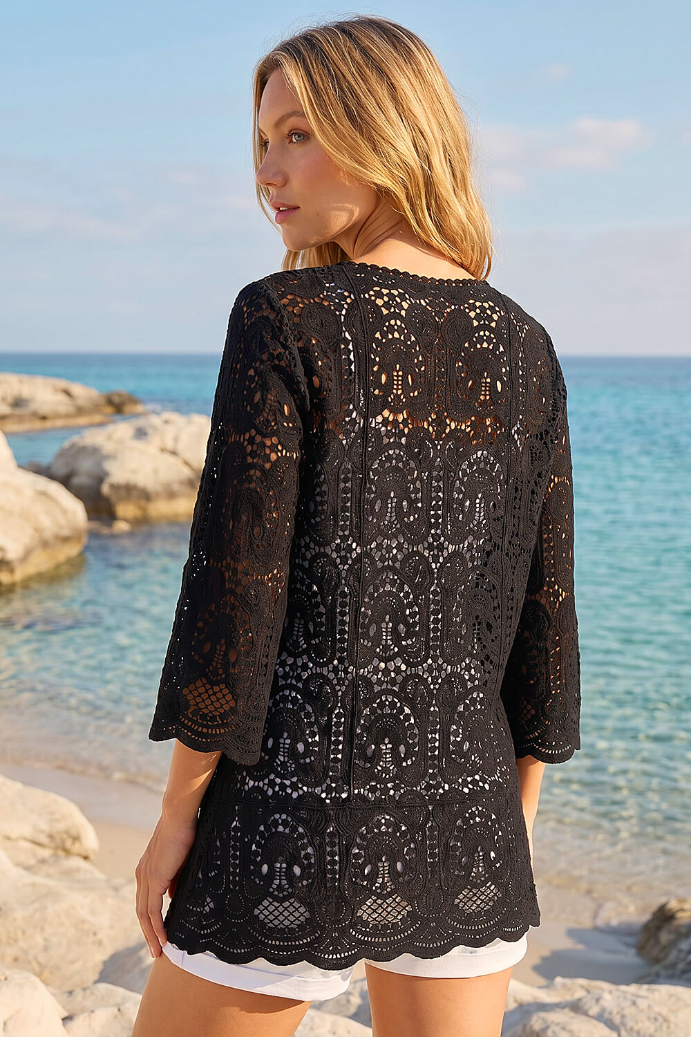 Black Cotton Crochet Tunic Top, Image 4 of 4