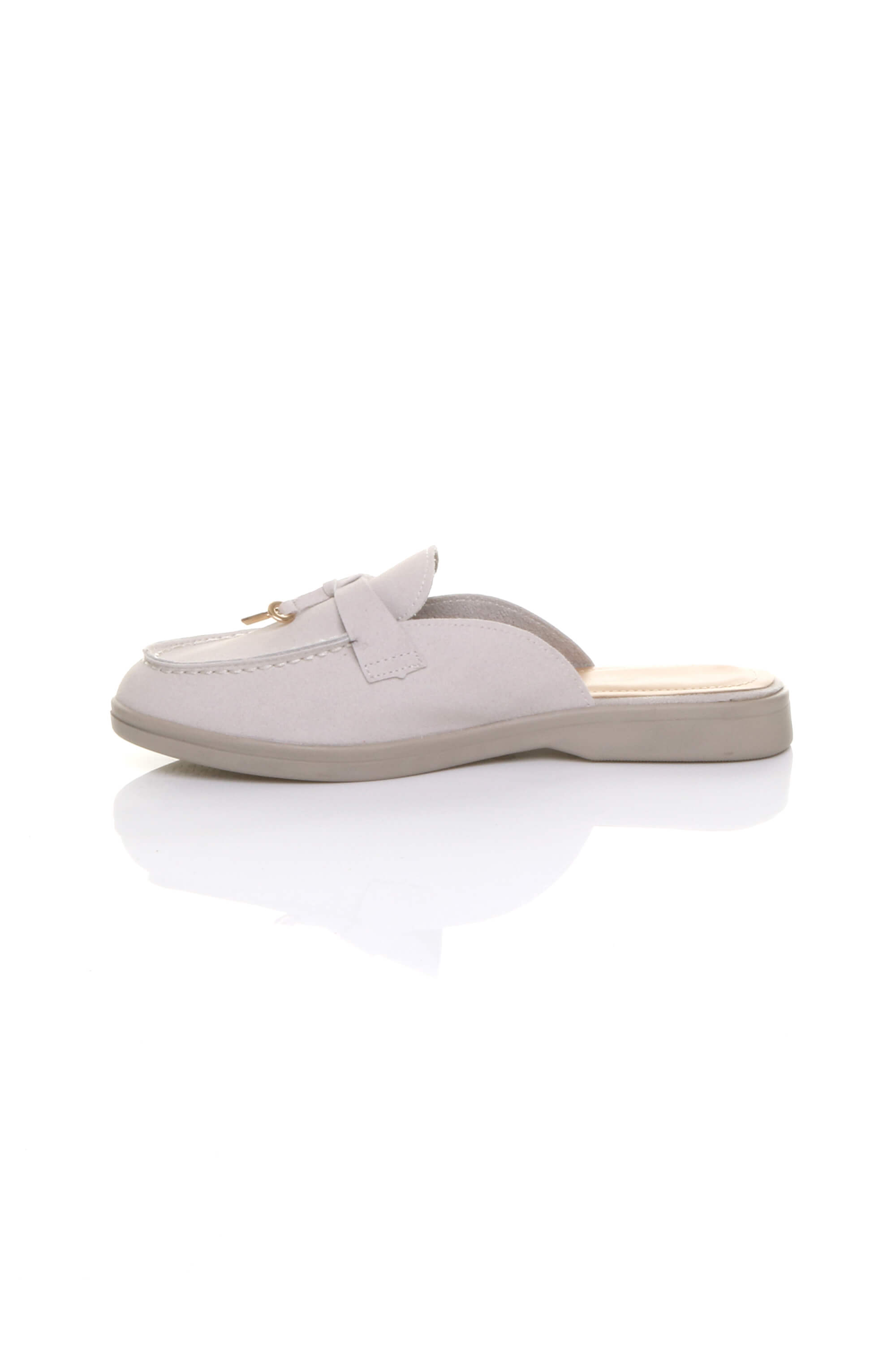 Light Grey AJVANI Light Grey Flat Slip On Open Back Loafers Mules, Image 3 of 4