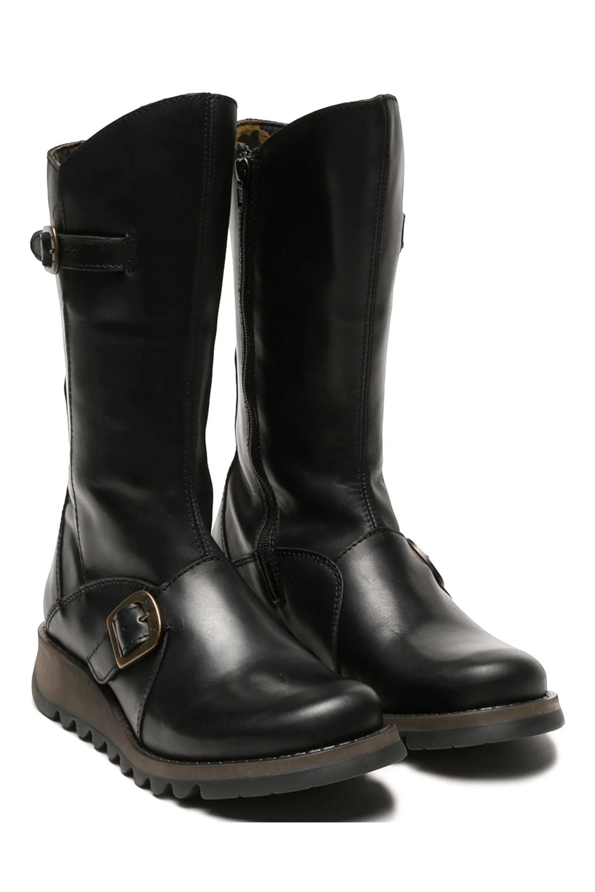 Black Womens Mid-Calf Platform Boots-MES2913, Image 2 of 6
