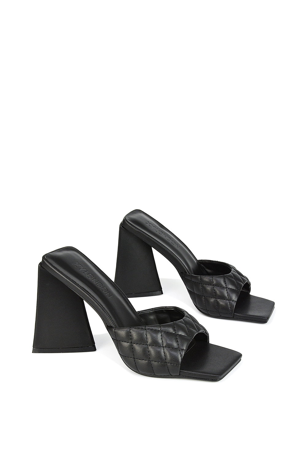 Black XY LONDON Black 'Maylin' Quilted Square Toe Sculptured Flared High Heels, Image 4 of 5