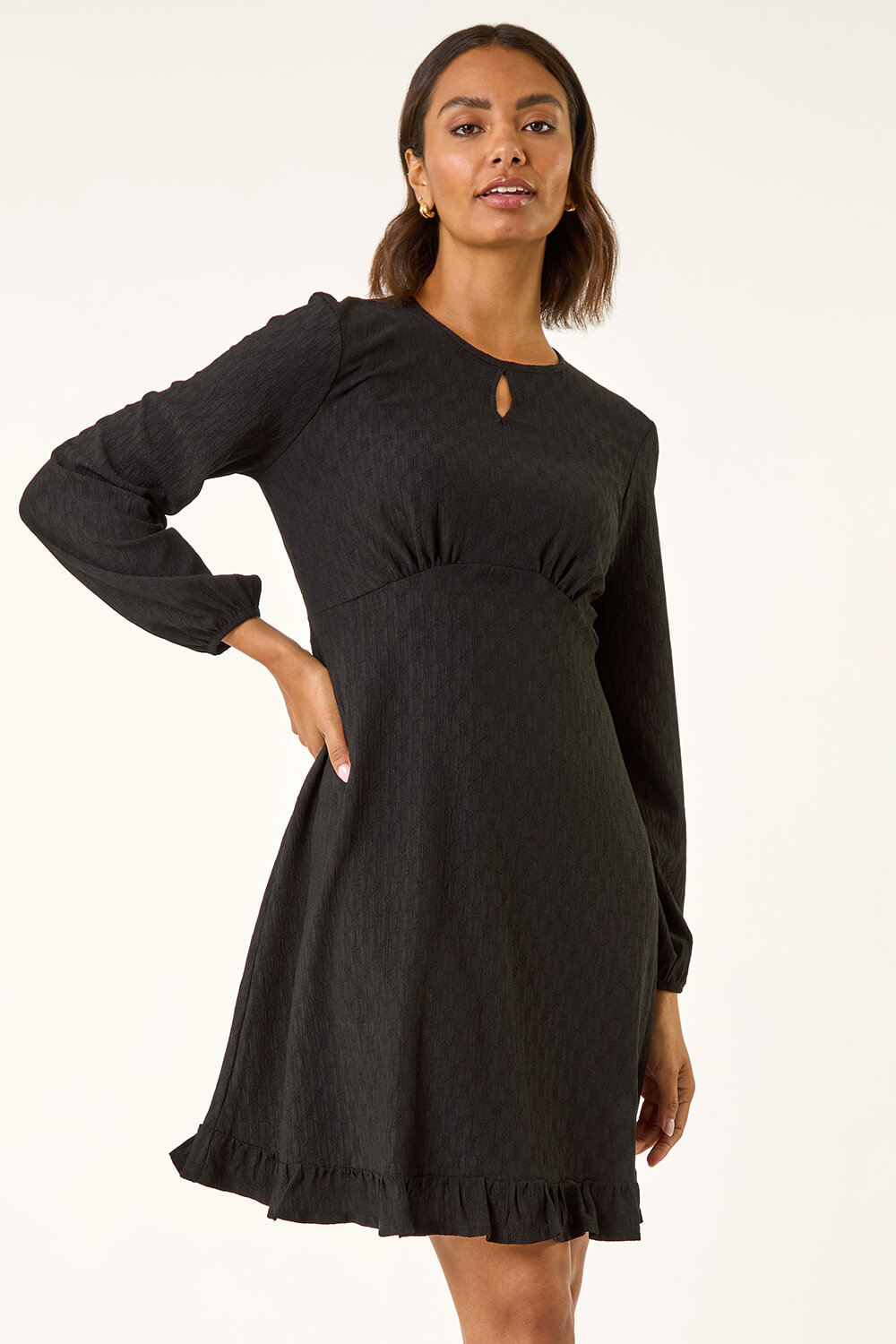 Black Textured Spot Keyhole Dress, Image 5 of 5