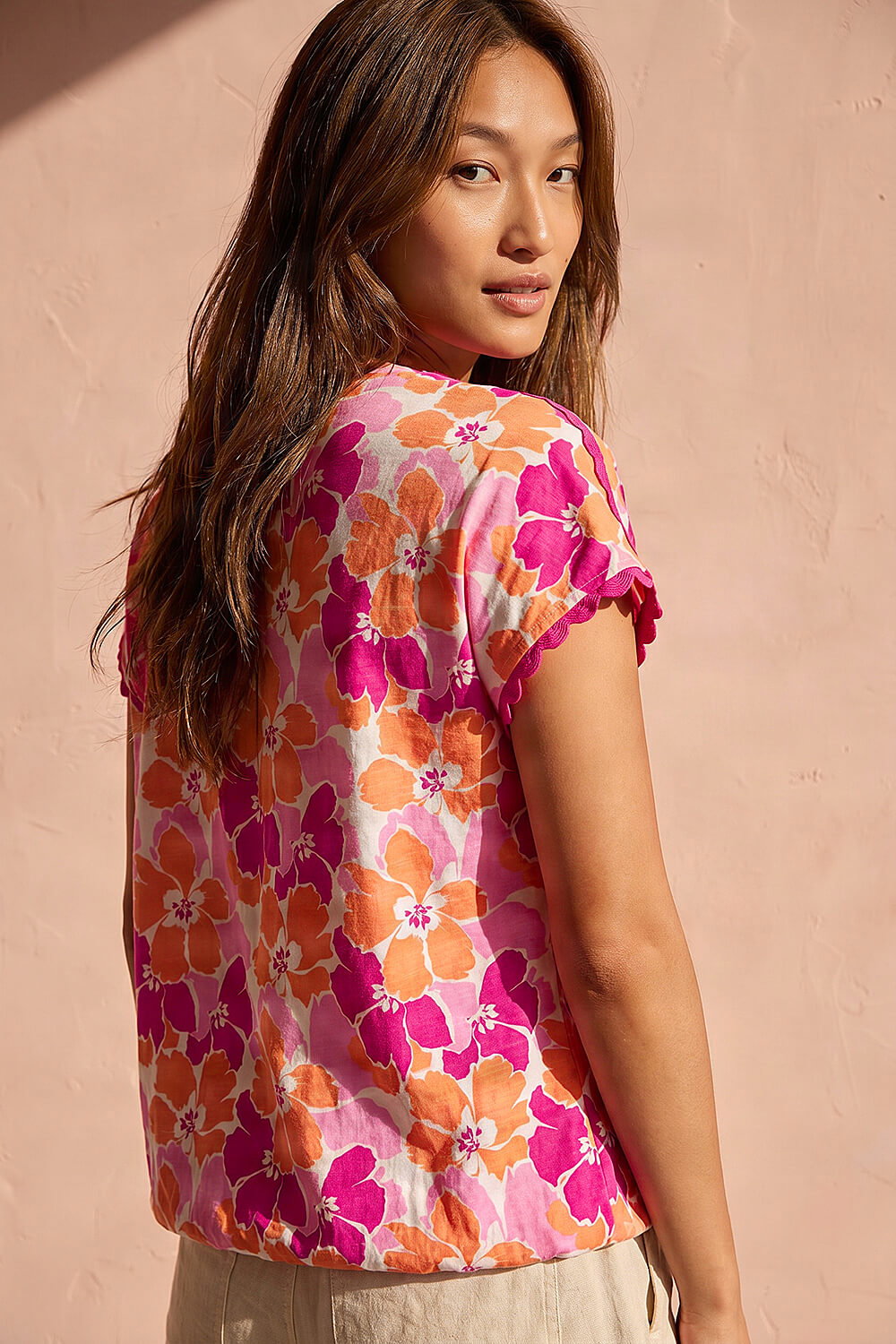Pink Floral Print Ric Rac Trim Top, Image 4 of 4