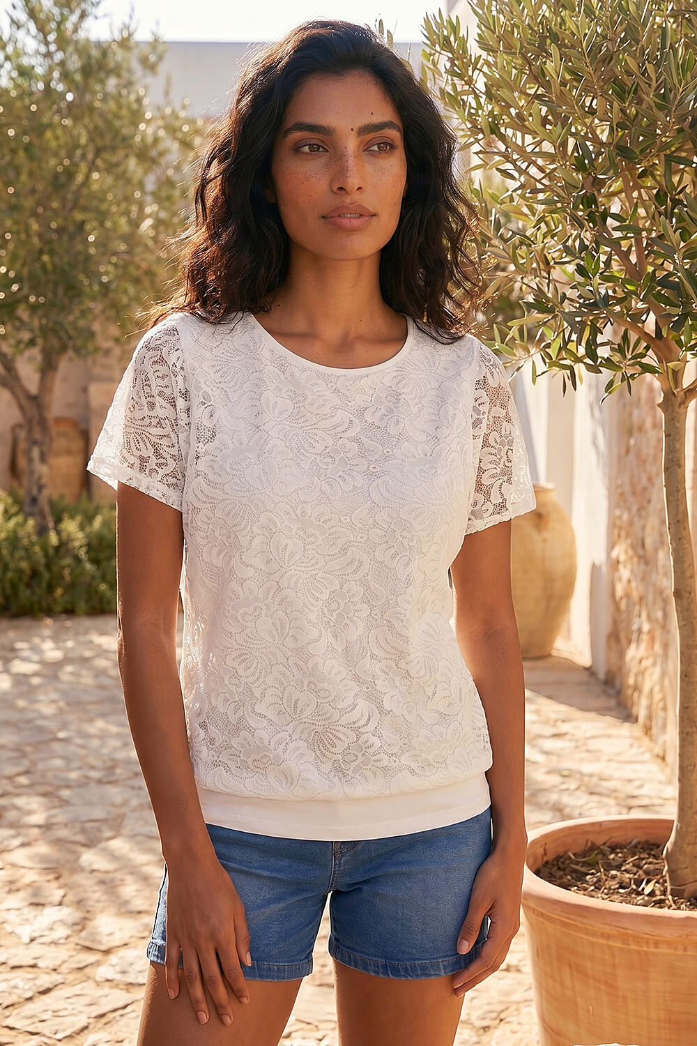 Ivory Lace Bubble Hem Top, Image 4 of 4