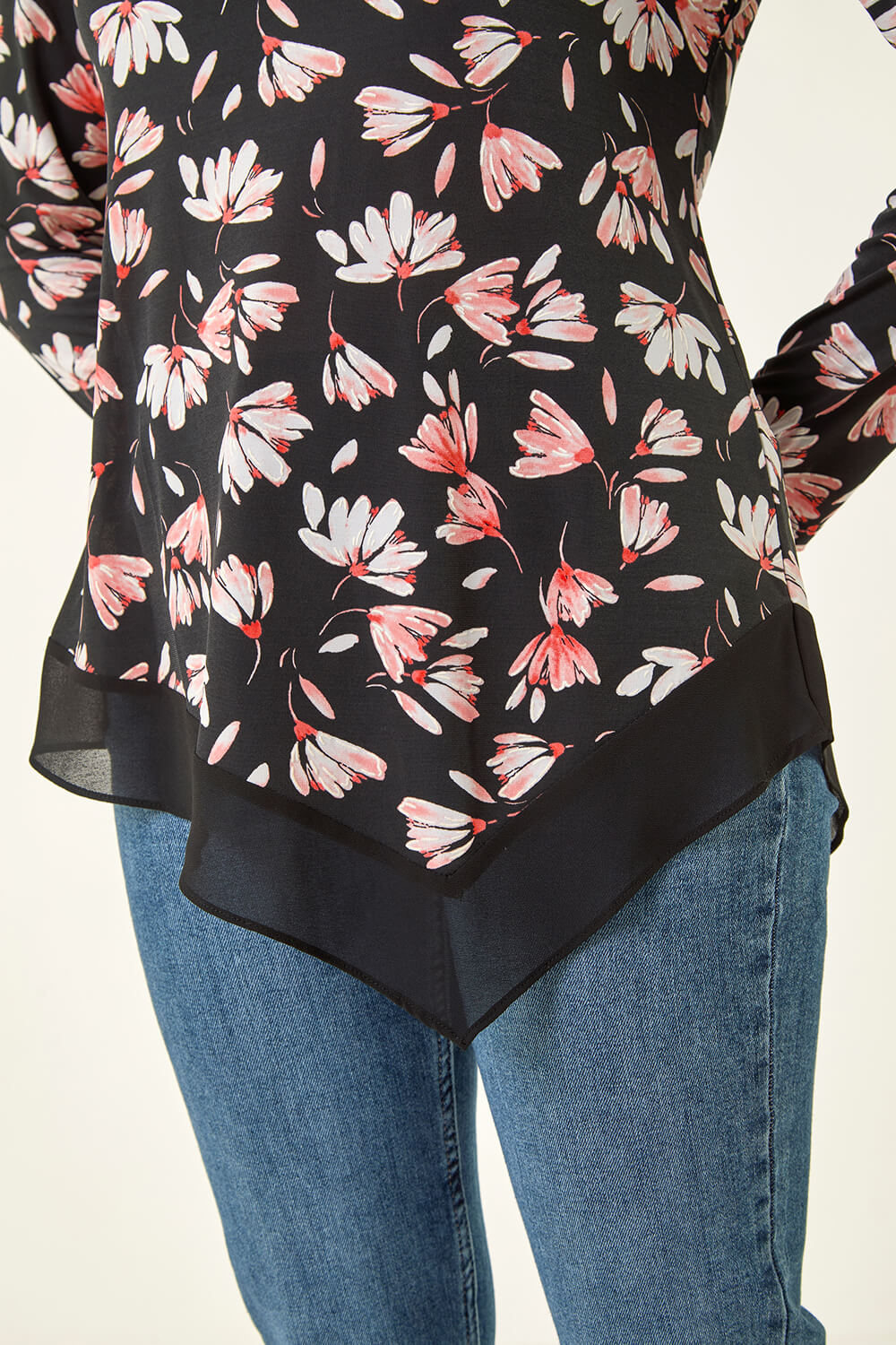 Coral Floral Puff Print Stretch Top, Image 6 of 5