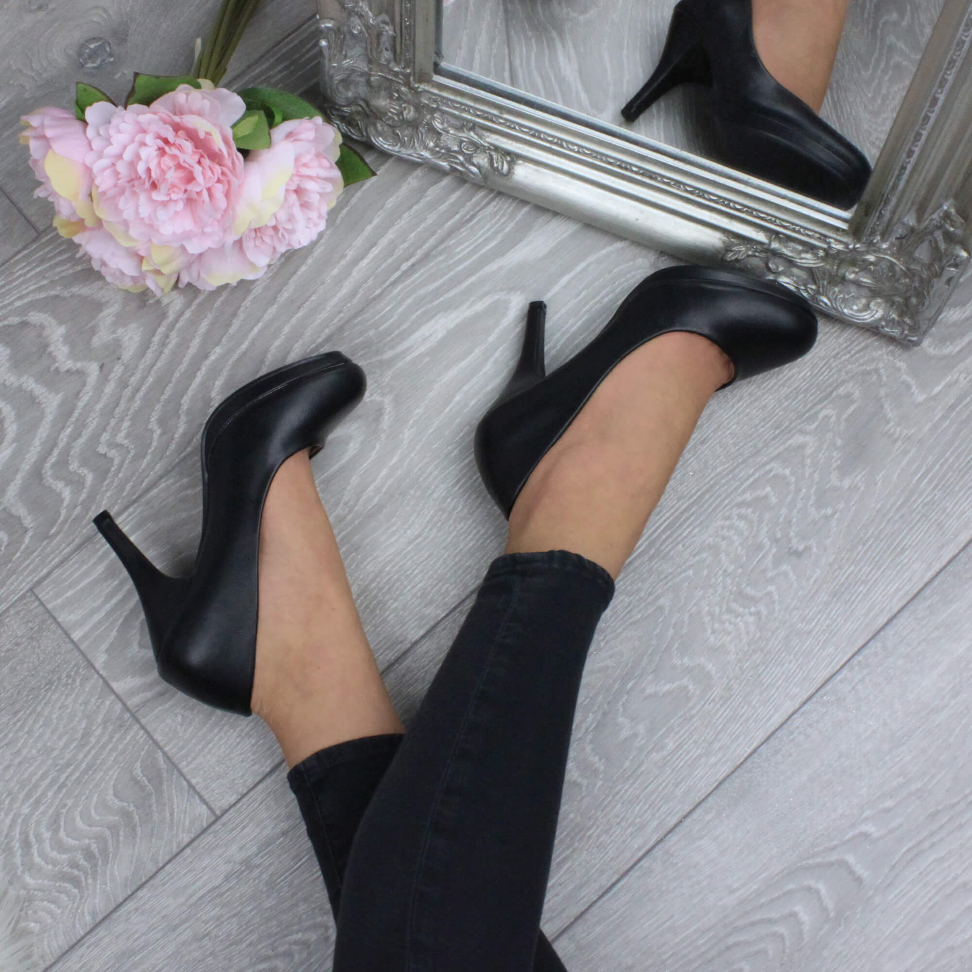 Black AJVANI Black High Heel Court Shoes, Image 5 of 6