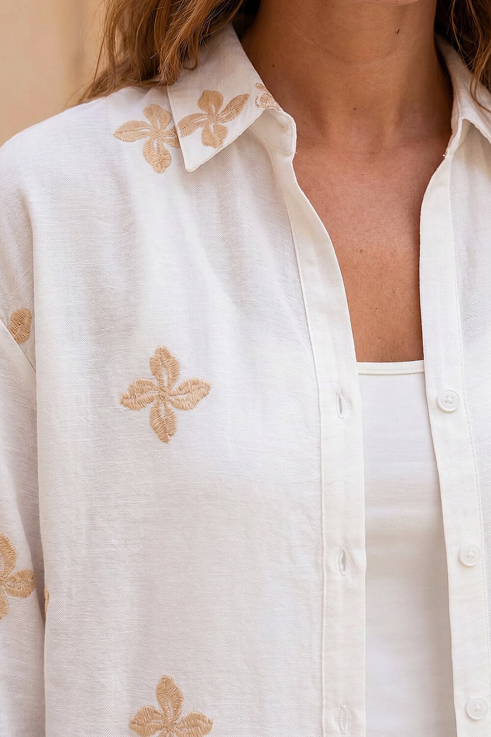Ivory Floral Embroidered Shirt, Image 5 of 4