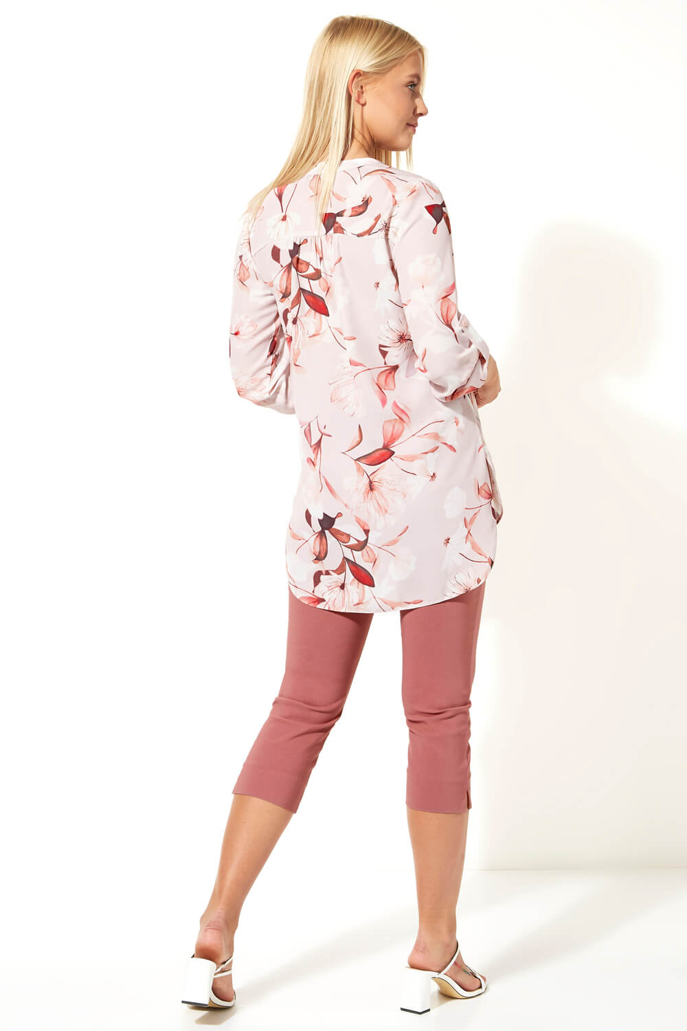 Light Pink Floral Print Roll Sleeve Shirt, Image 4 of 4
