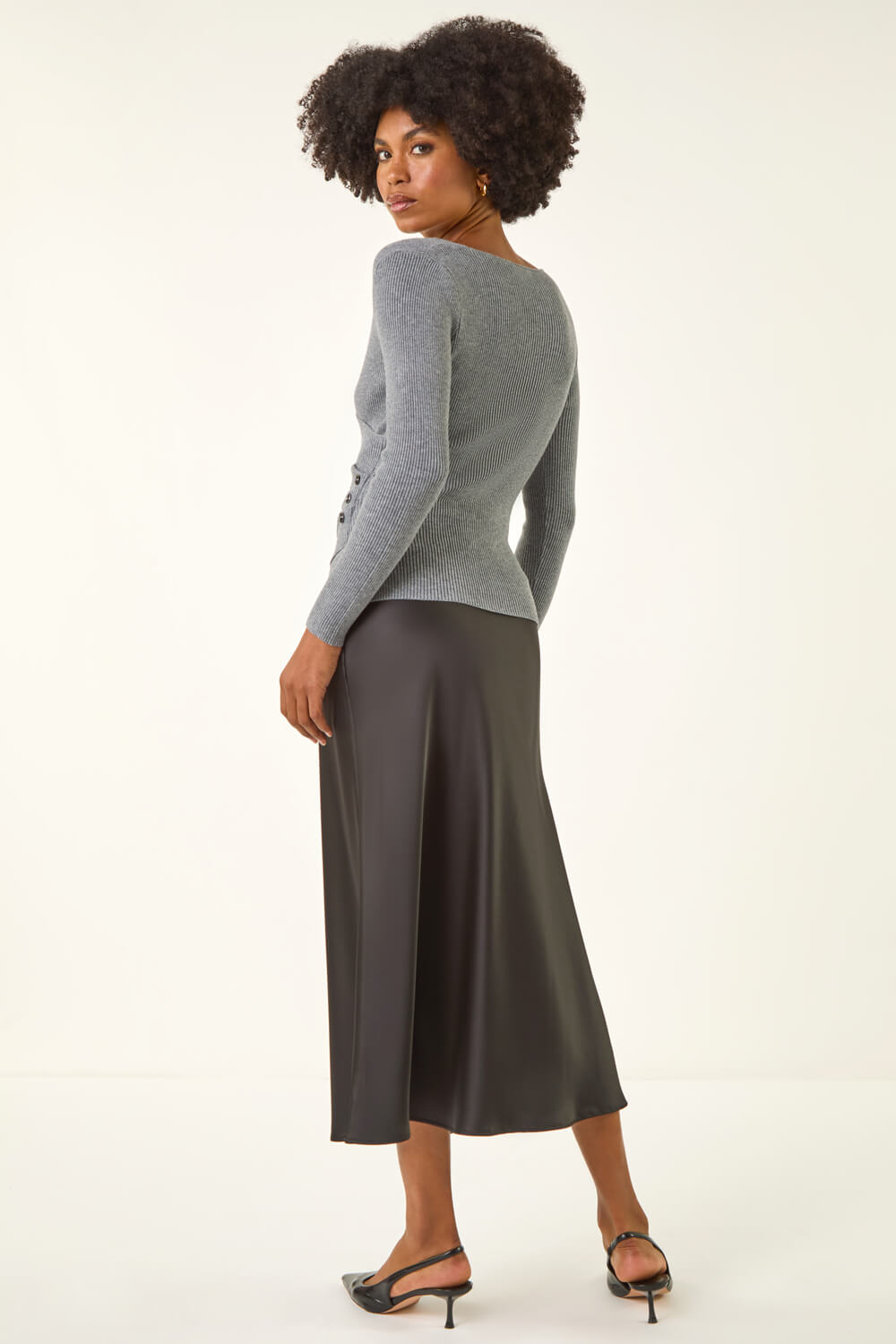 Grey Wrap Button Detail Knit Jumper, Image 4 of 5