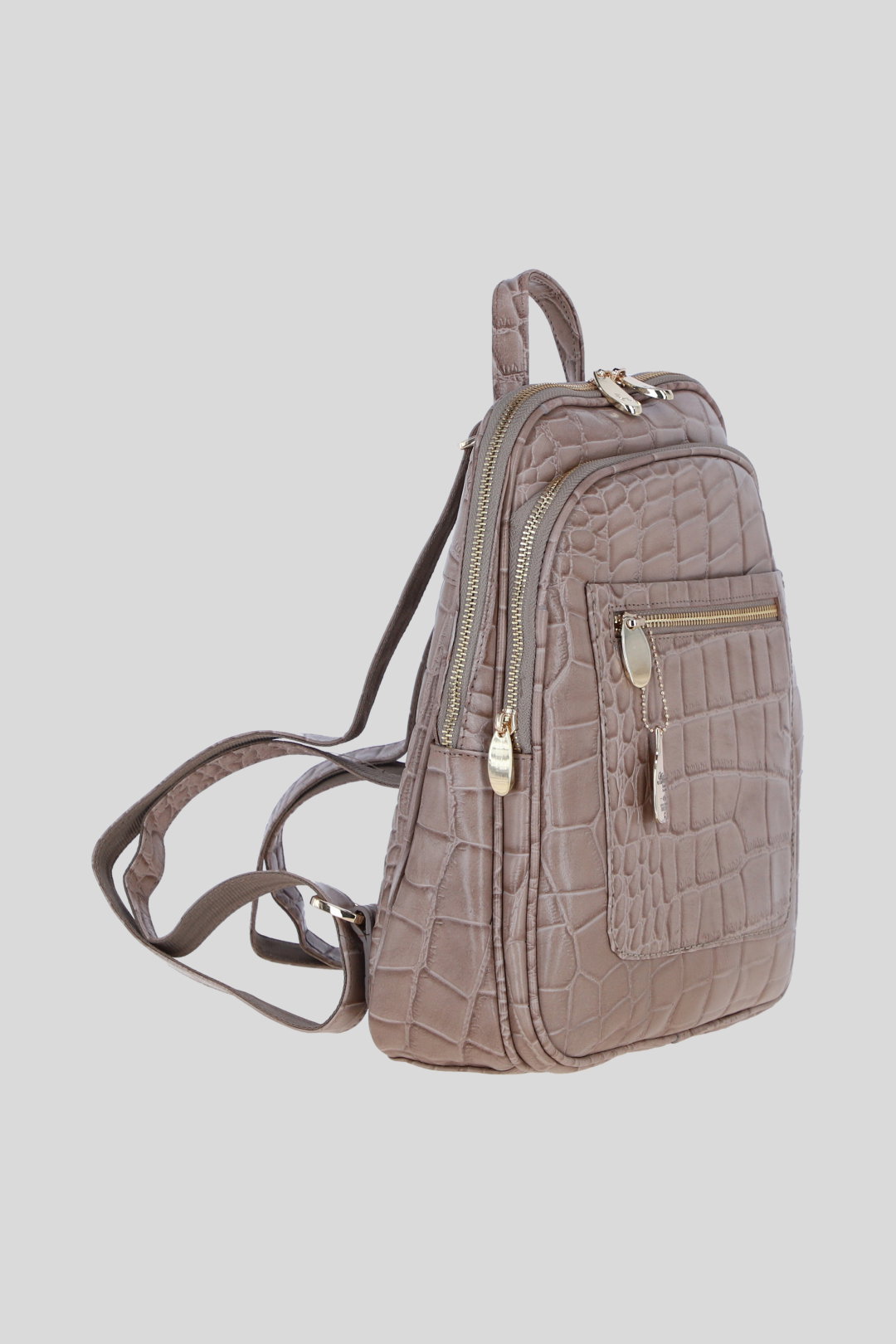 Grey Real Leather Backpack with Multiple Pockets and Gold-Tone Hardware, Image 4 of 4