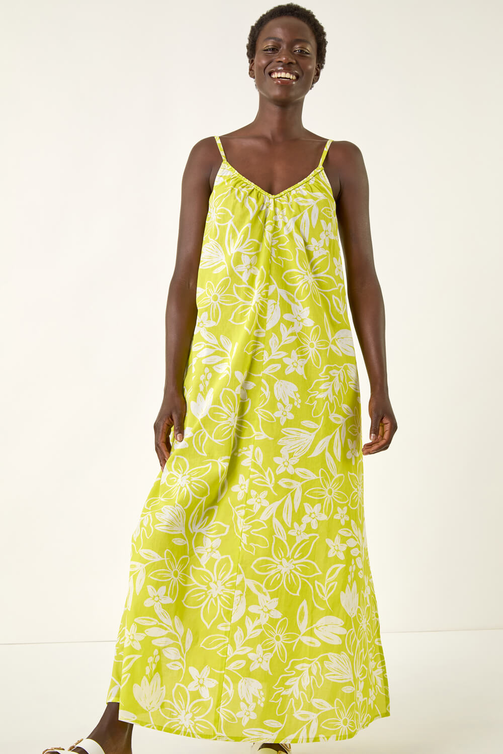 Lime Floral Strappy Maxi Dress, Image 5 of 5
