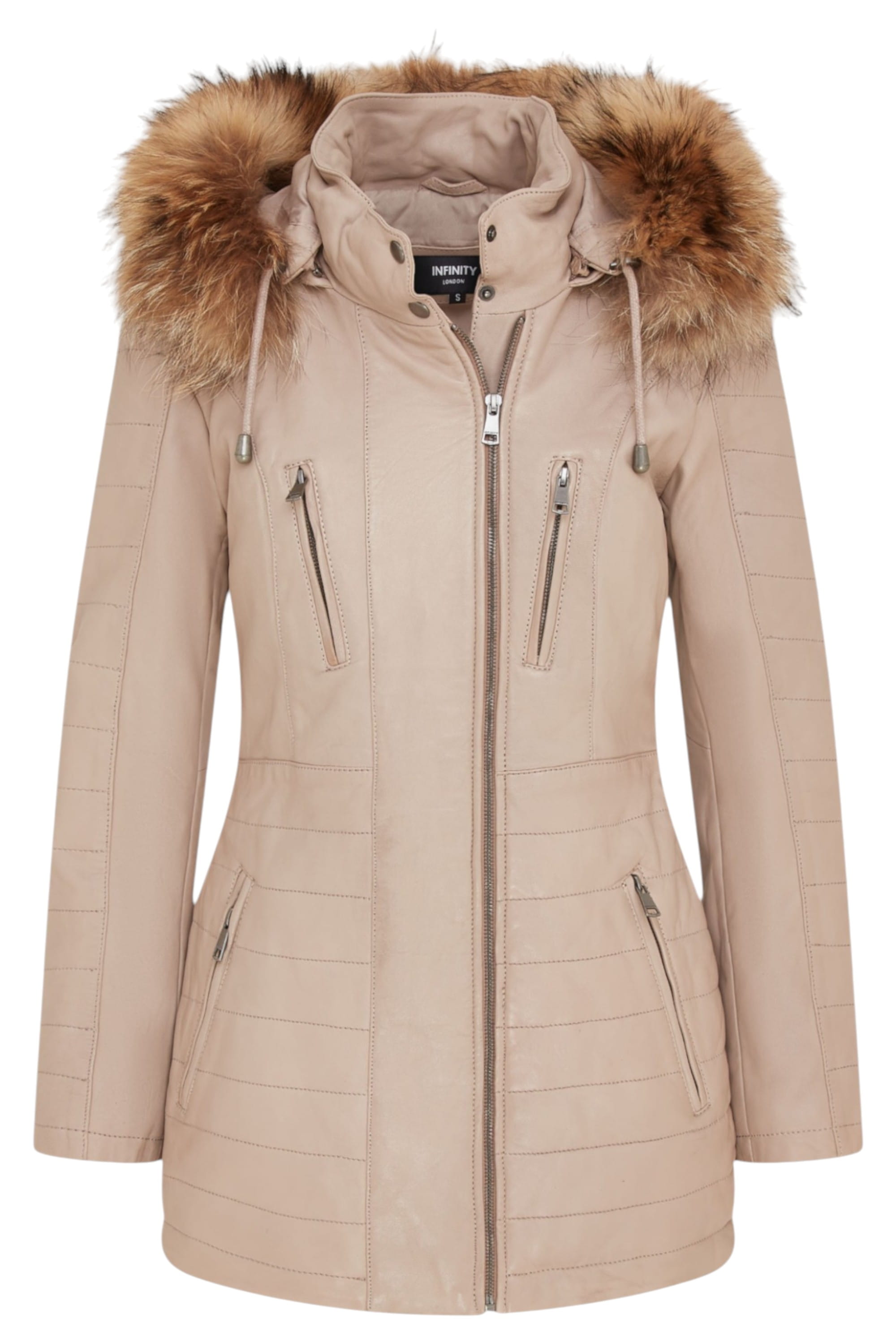 Beige Quilted Leather Parka Jacket-Bowen, Image 2 of 6