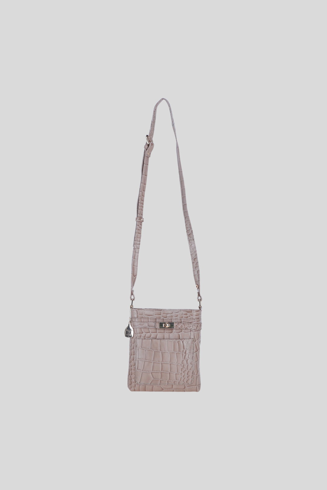Grey Real Leather Crossbody Bag with Adjustable Strap, Image 2 of 5