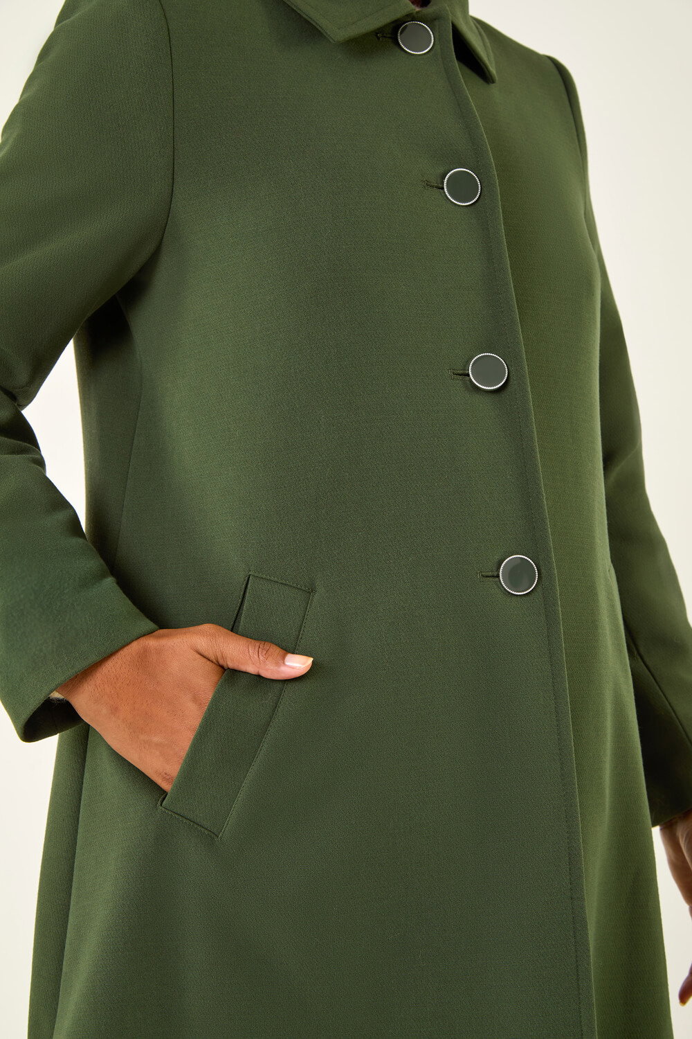 Khaki Buttoned Swing Coat, Image 6 of 5