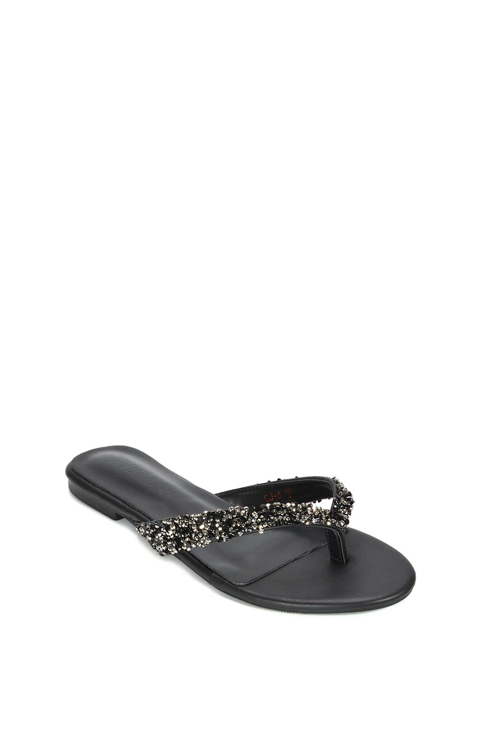 Black 'Veda' Flat Flip Flop Sandals With Jewel Details, Image 2 of 7