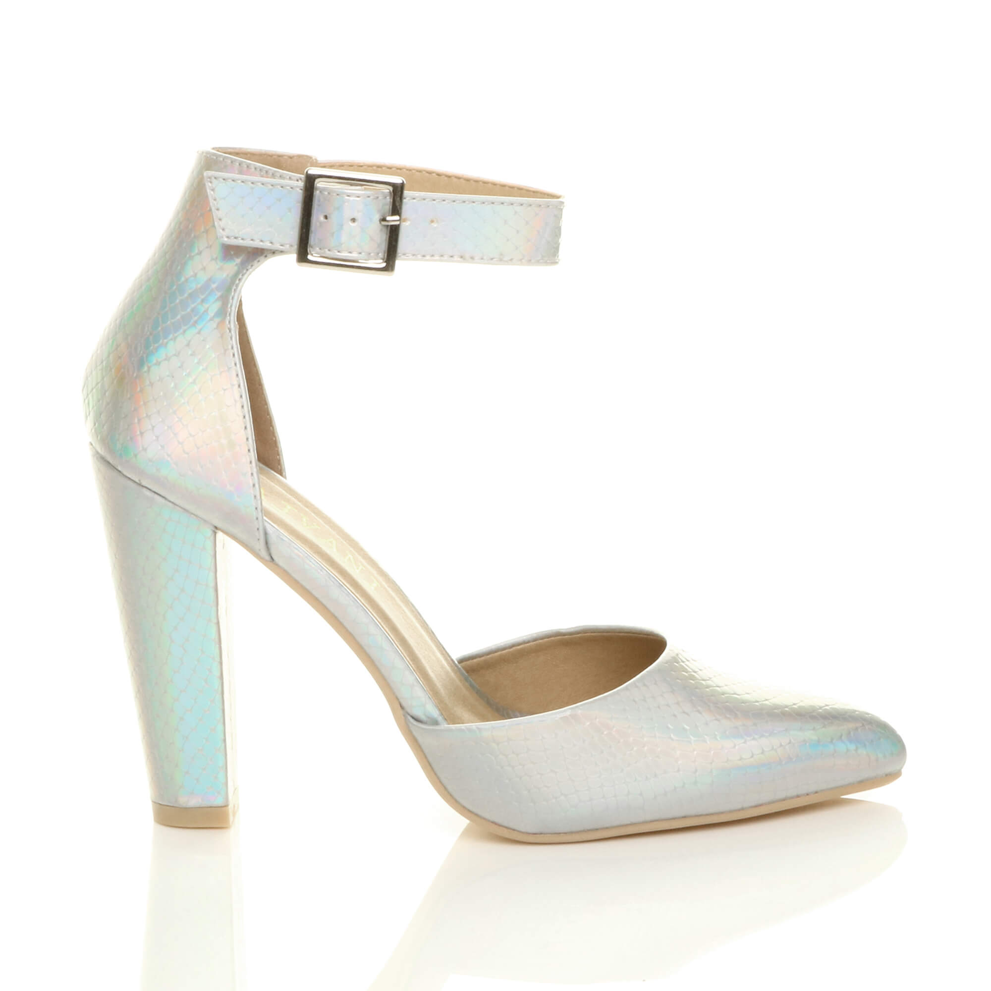 Silver High Heel Ankle Strap Pointed Toe Mermaid 2 Part Shoes, Image 2 of 6