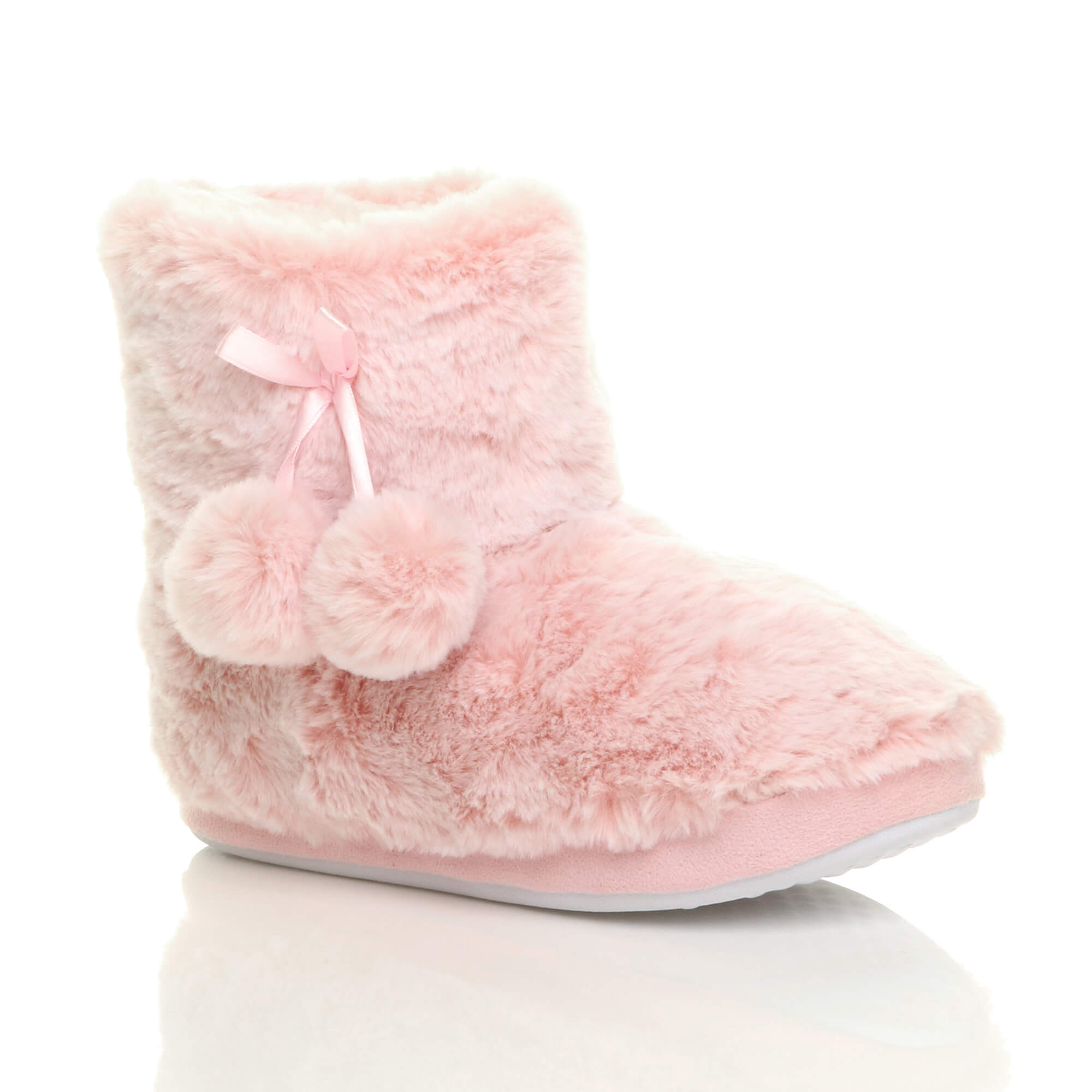 Light Pink Faux Fur Lined Slip On Memory Foam Mules Slippers, Image 1 of 6