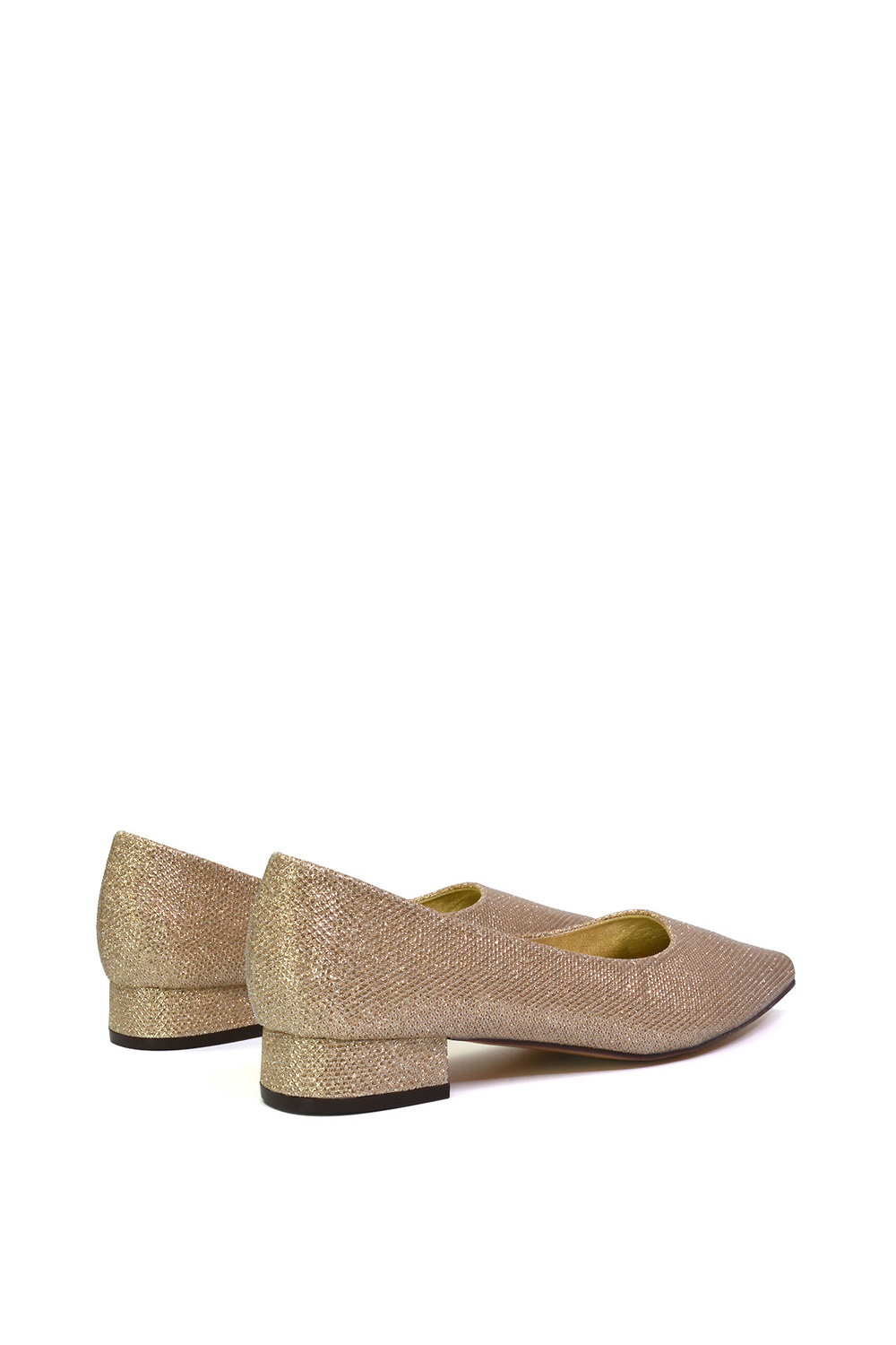 Gold XY LONDON Gold 'Karen' Pointed Toe Wedding Shoes Low Heel Bridal Heels, Image 4 of 5