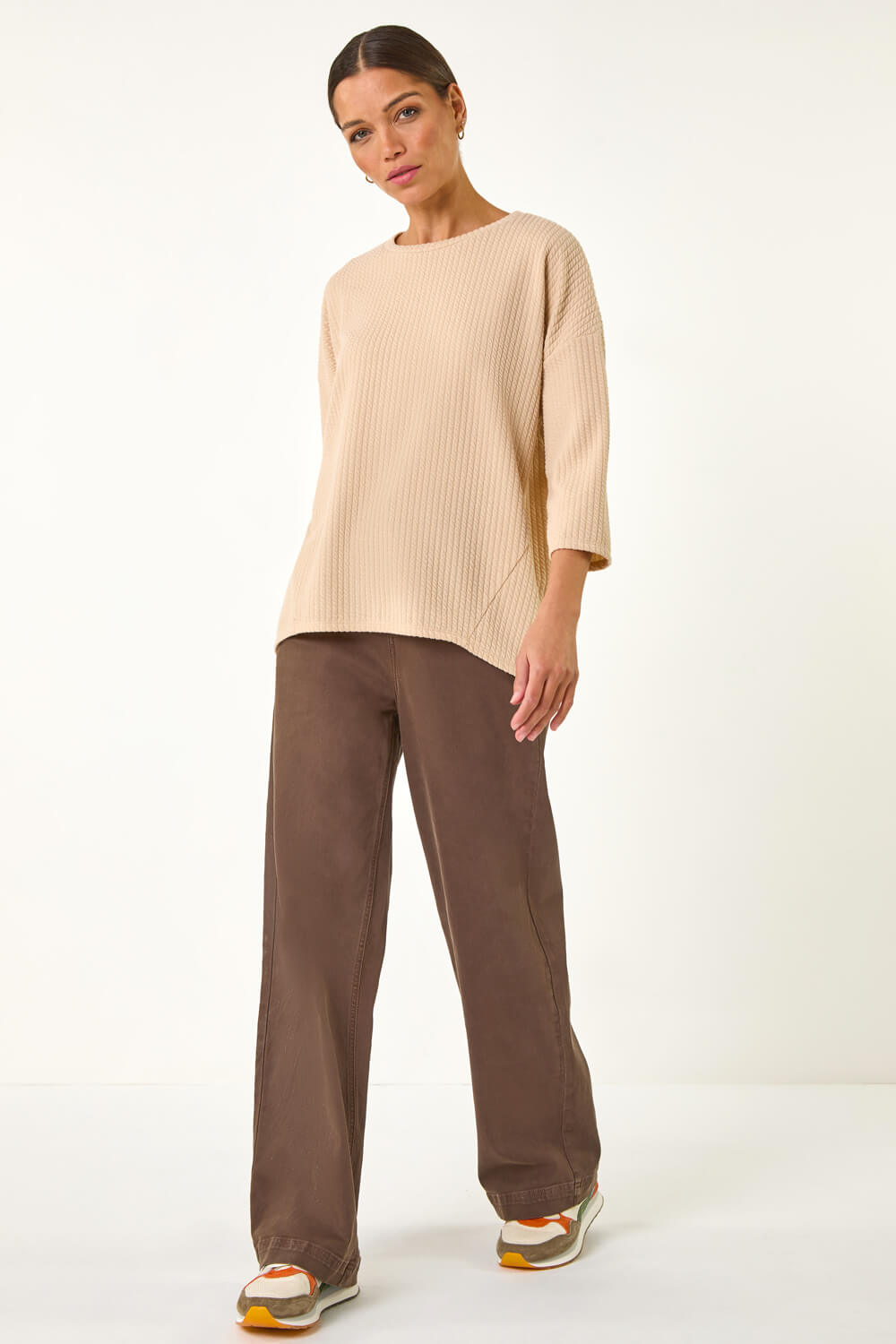 Cream Textured Jersey Slouch Jumper, Image 3 of 5