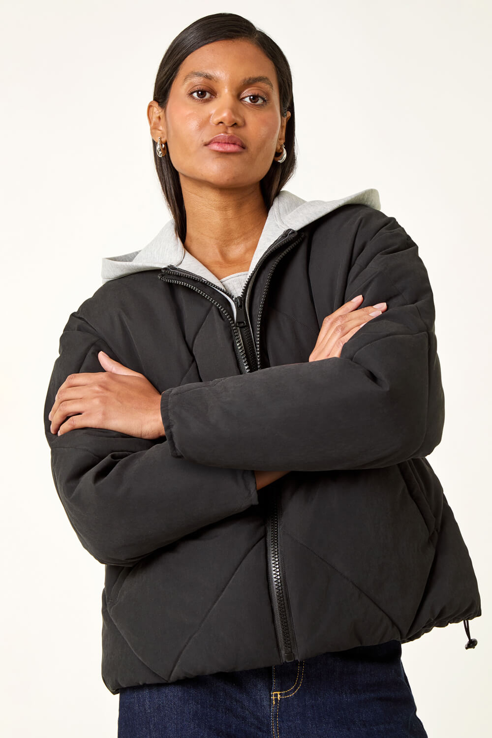 Black Detachable Hooded Bomber Coat, Image 5 of 5