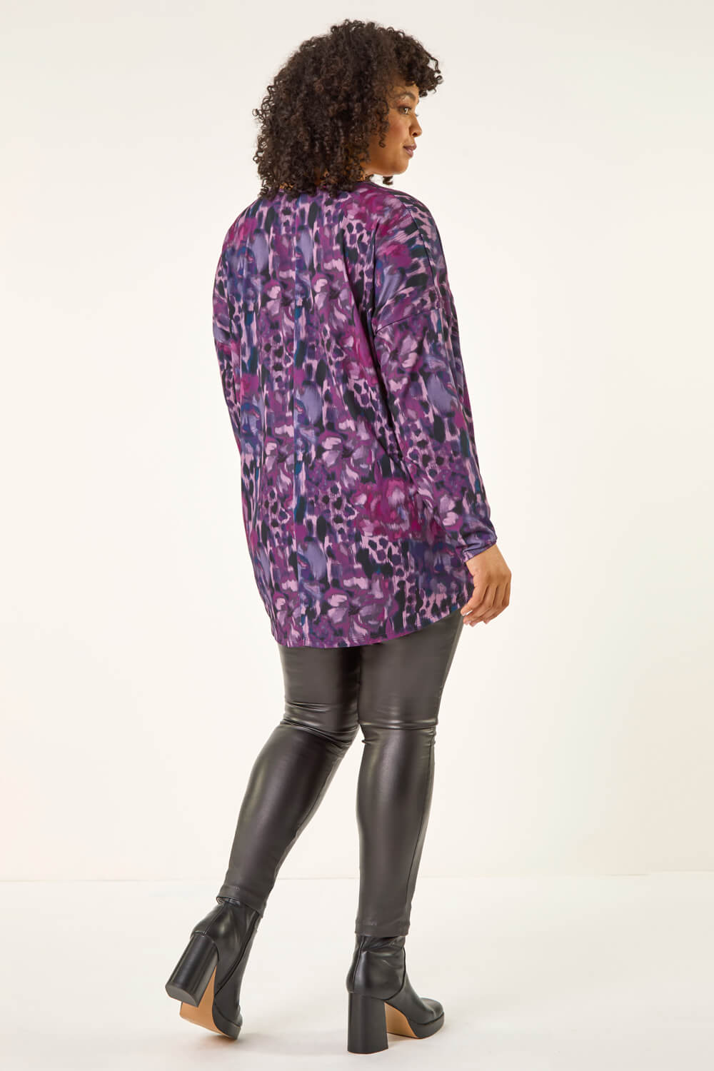 Purple Curve Printed Stretch Tunic Top, Image 4 of 5