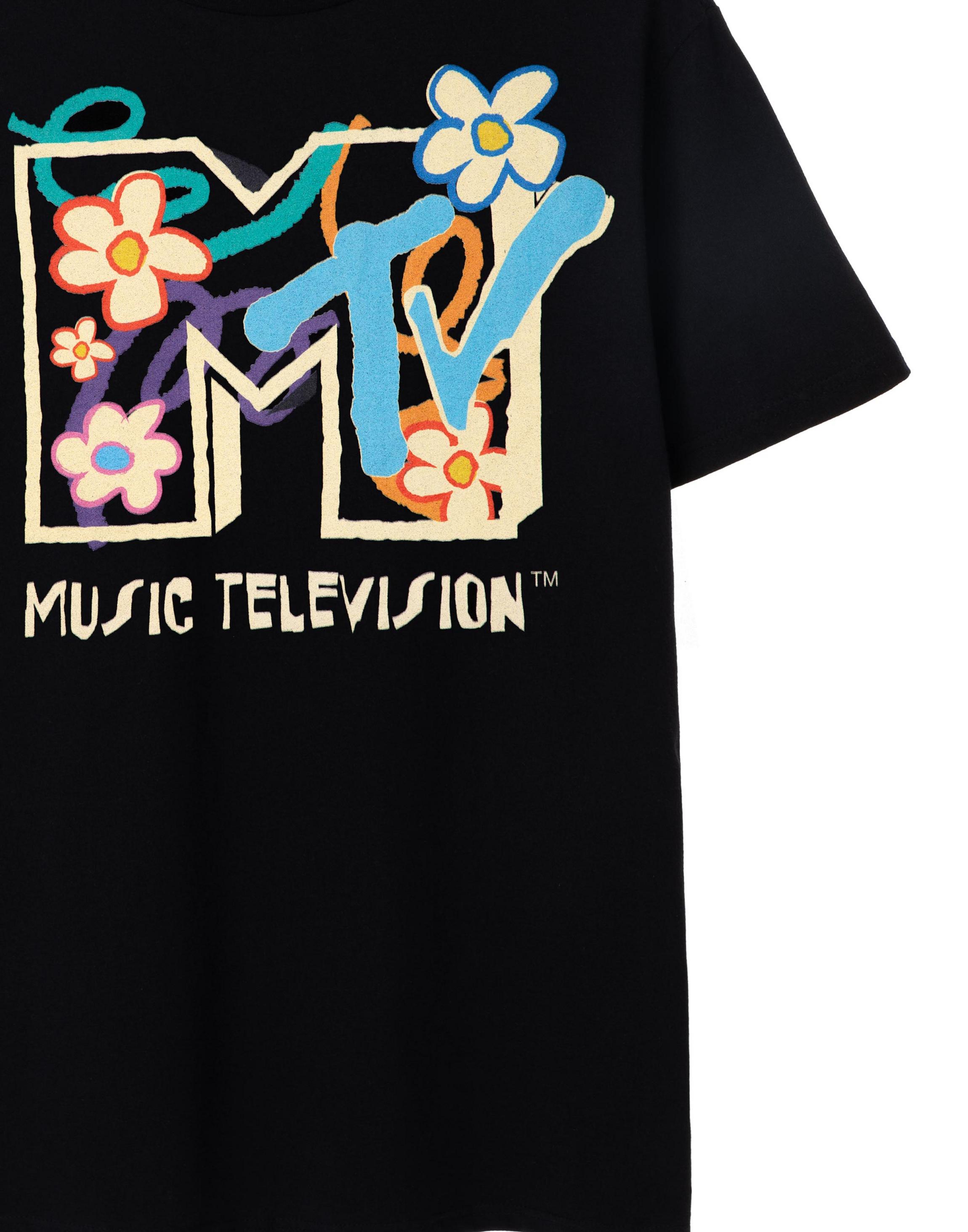 Black MTV Flowers T-Shirt, Image 4 of 6