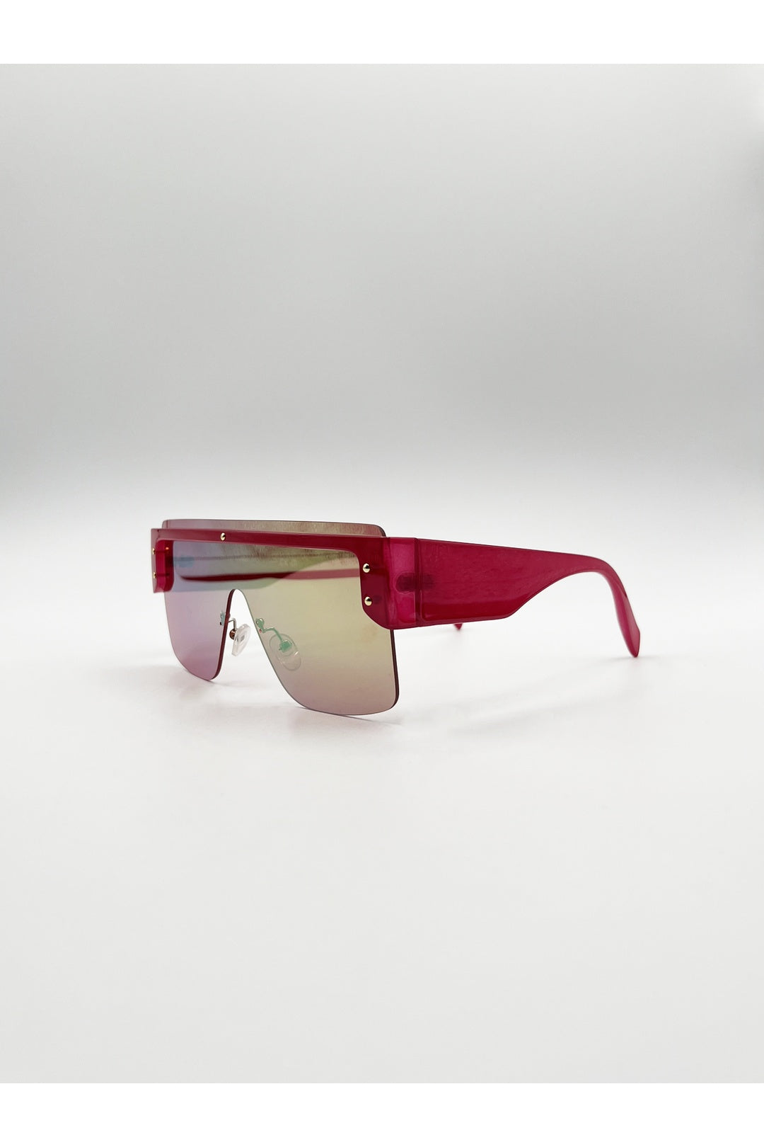 Red Oversized Flat Top Sunglasses Mirrored Lens, Image 3 of 6