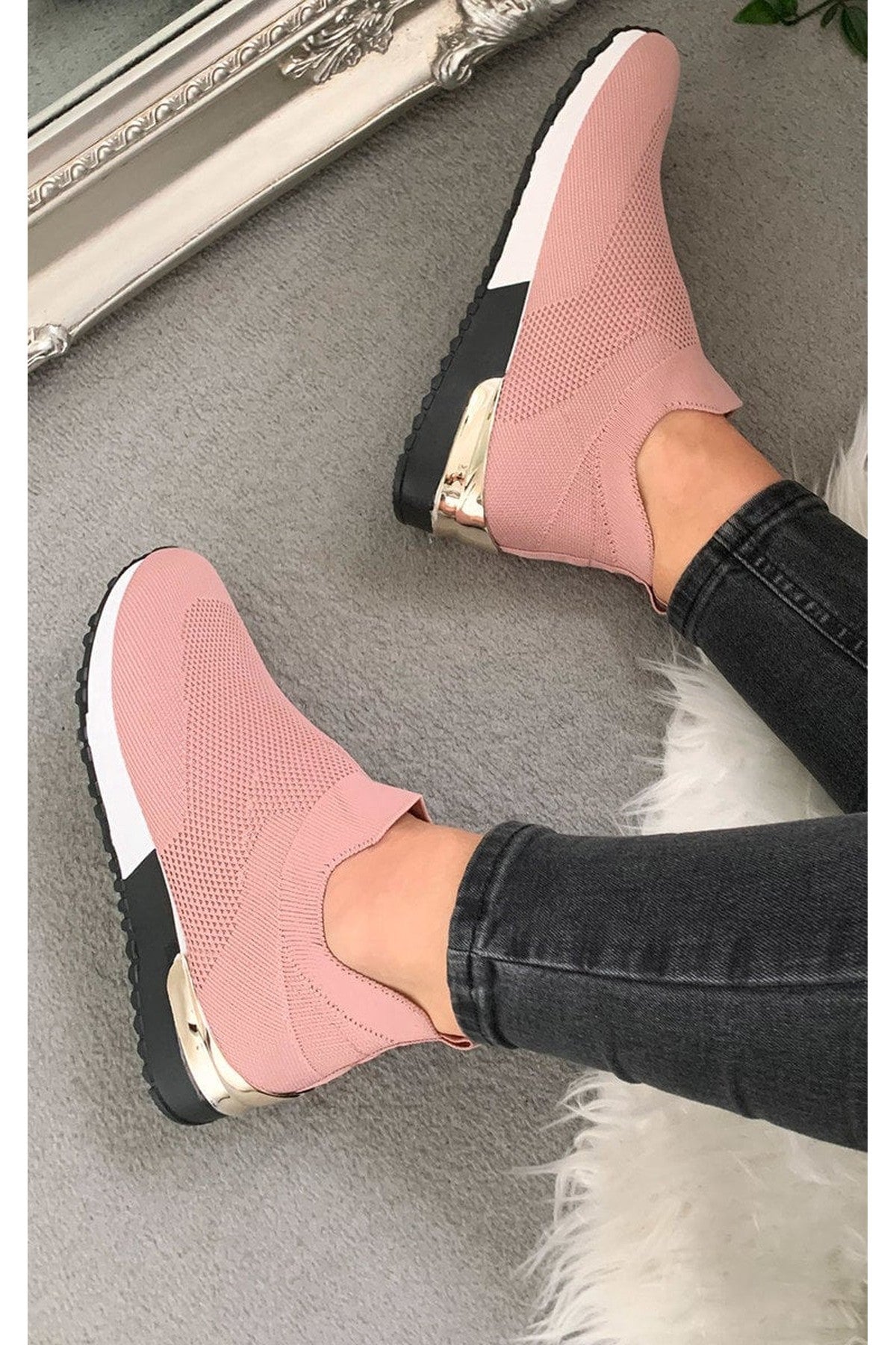 Pink iKrush Pink Jessi Slip On Sock Wedge Trainers, Image 4 of 8