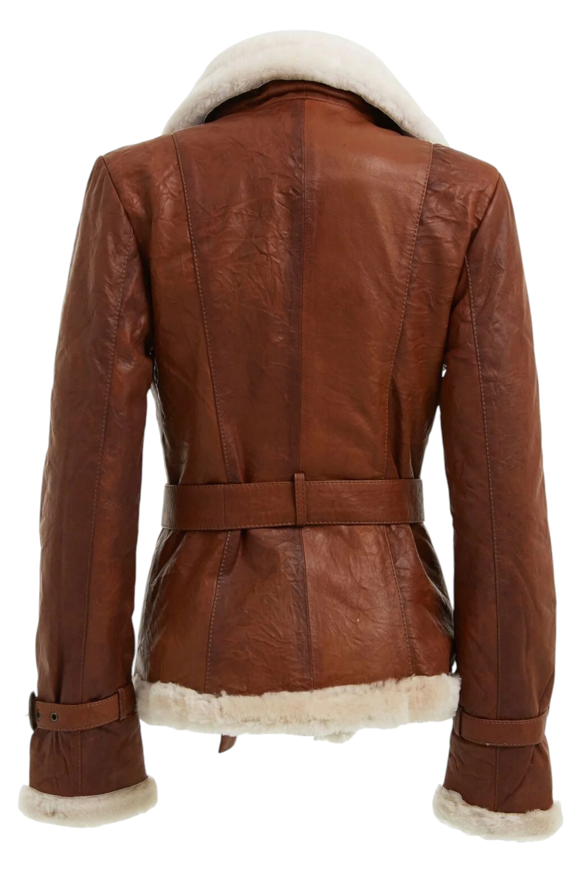 Tan Womens Sheepskin Aviator Jacket-Leshan, Image 4 of 4