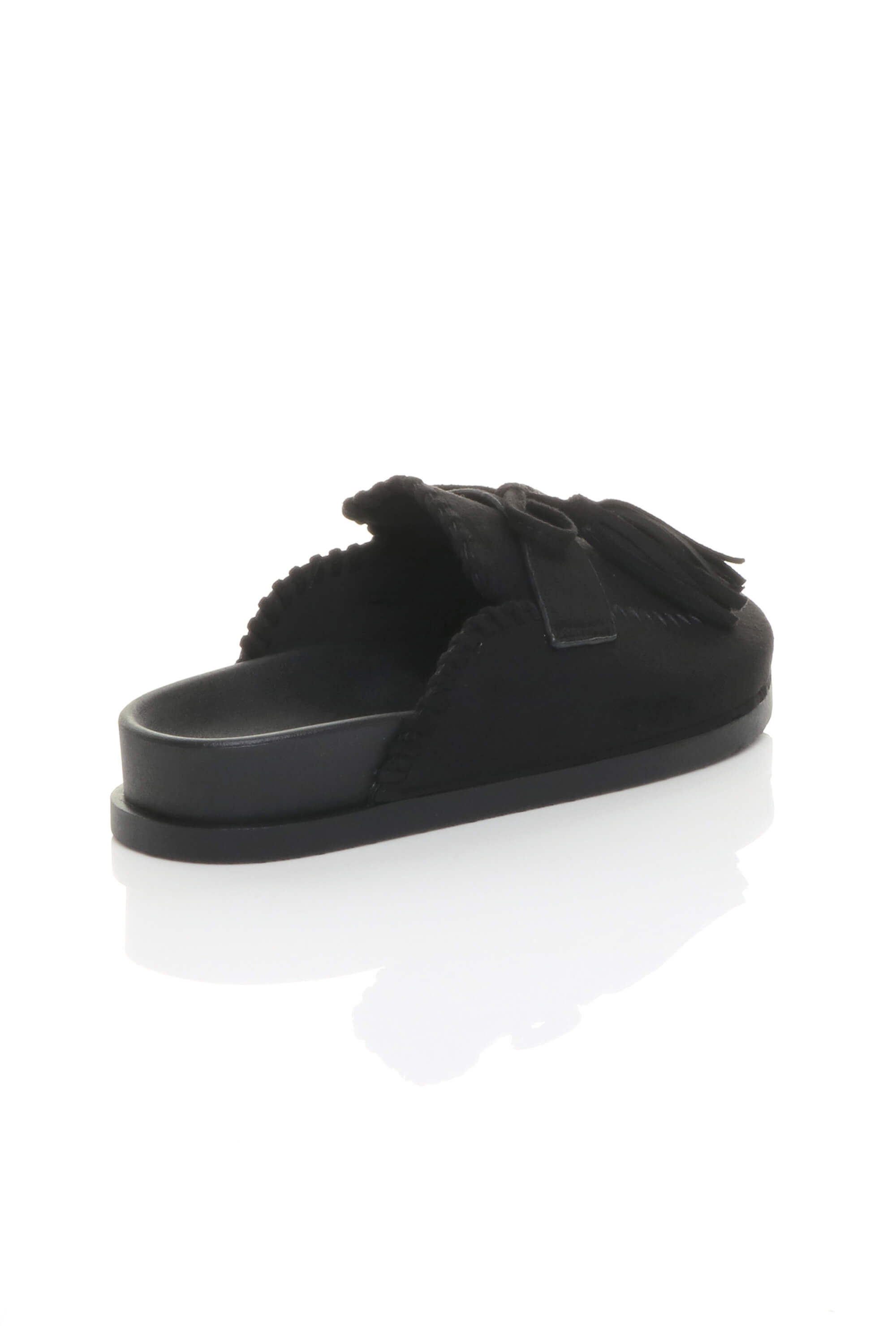 Black Flat Tassel Moccasin Mules Sandals Sliders, Image 4 of 4